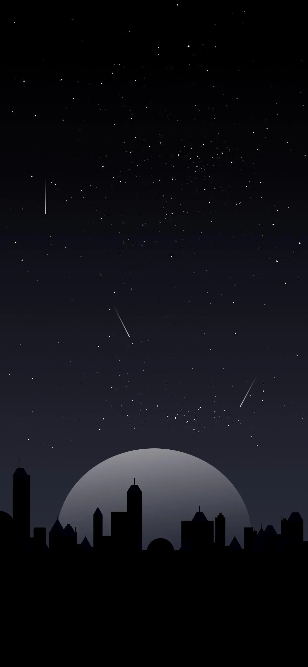 Night City Silhouette Under Starry Calm Sky View Wallpaper