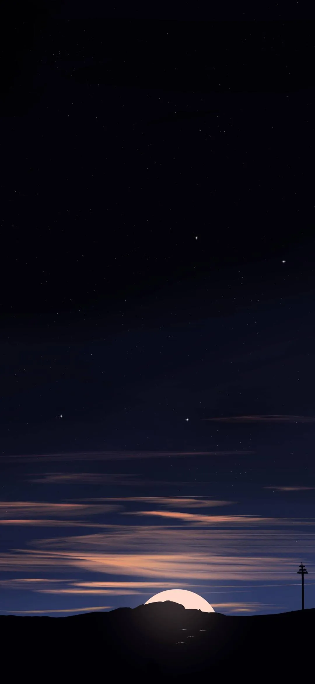 Night Horizon Scene with Faint Mountains Light Glow Image