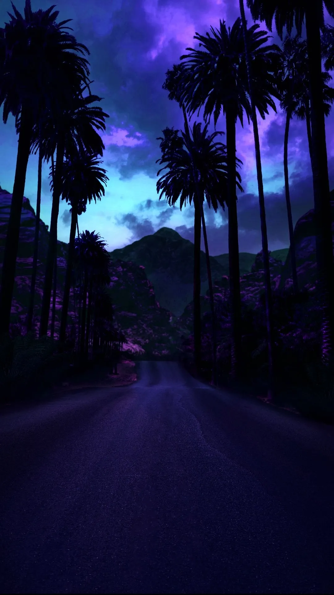Night Road Through Palm Trees View for iPhone 15 Pro