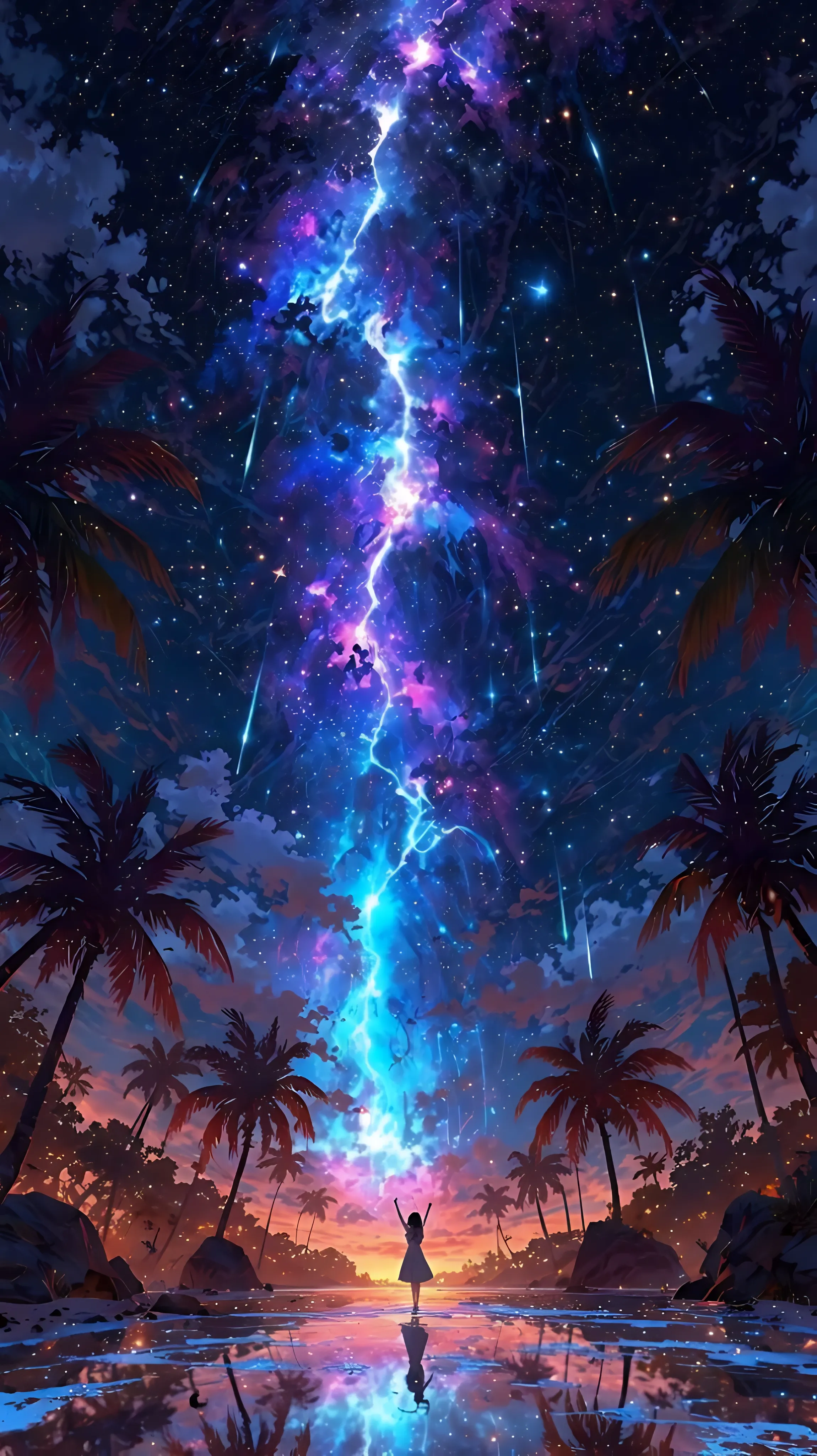 Night Sky with Milky Way Above Tropical Palm Trees Wallpaper