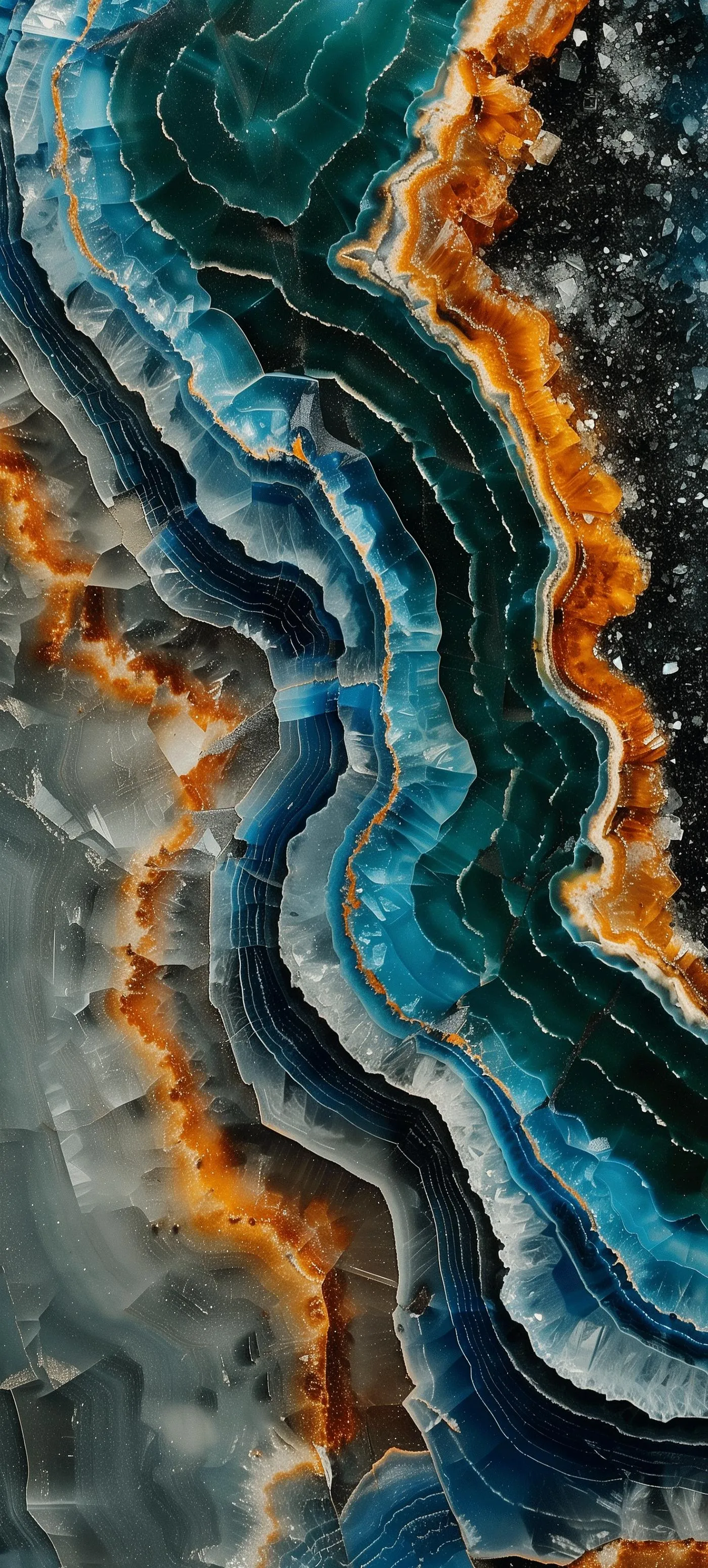 Ocean Stone Texture with Blue and Orange Colors Wallpaper