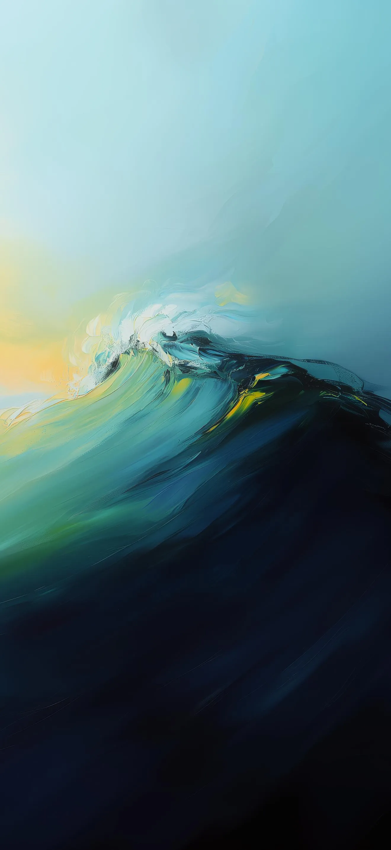Ocean Wave Painting with Smooth Blue Yellow Gradient Image