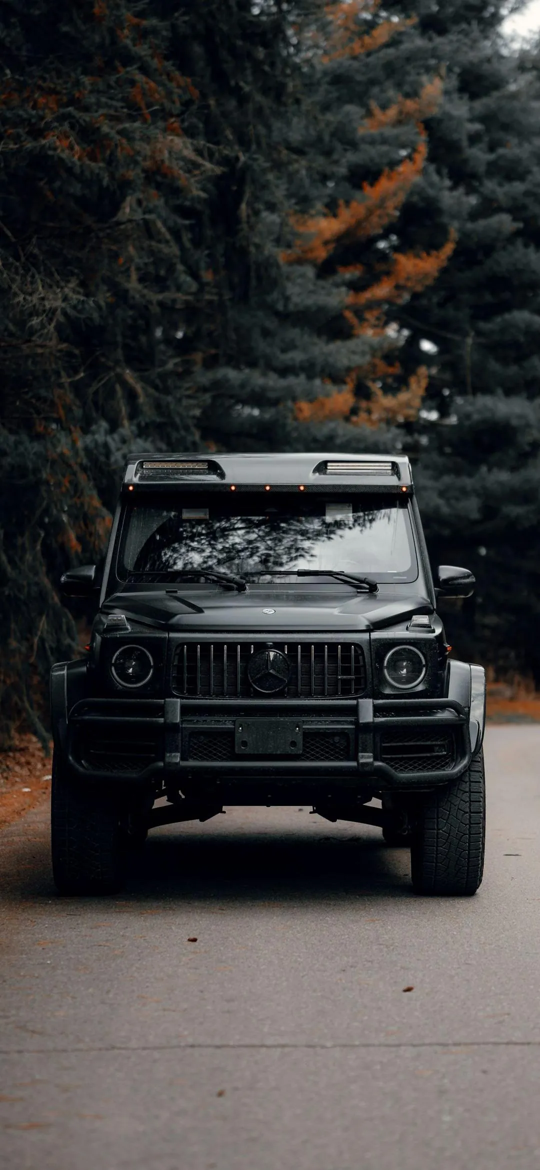 Offroad Black Jeep Driving on Forest Trail Road Wallpaper