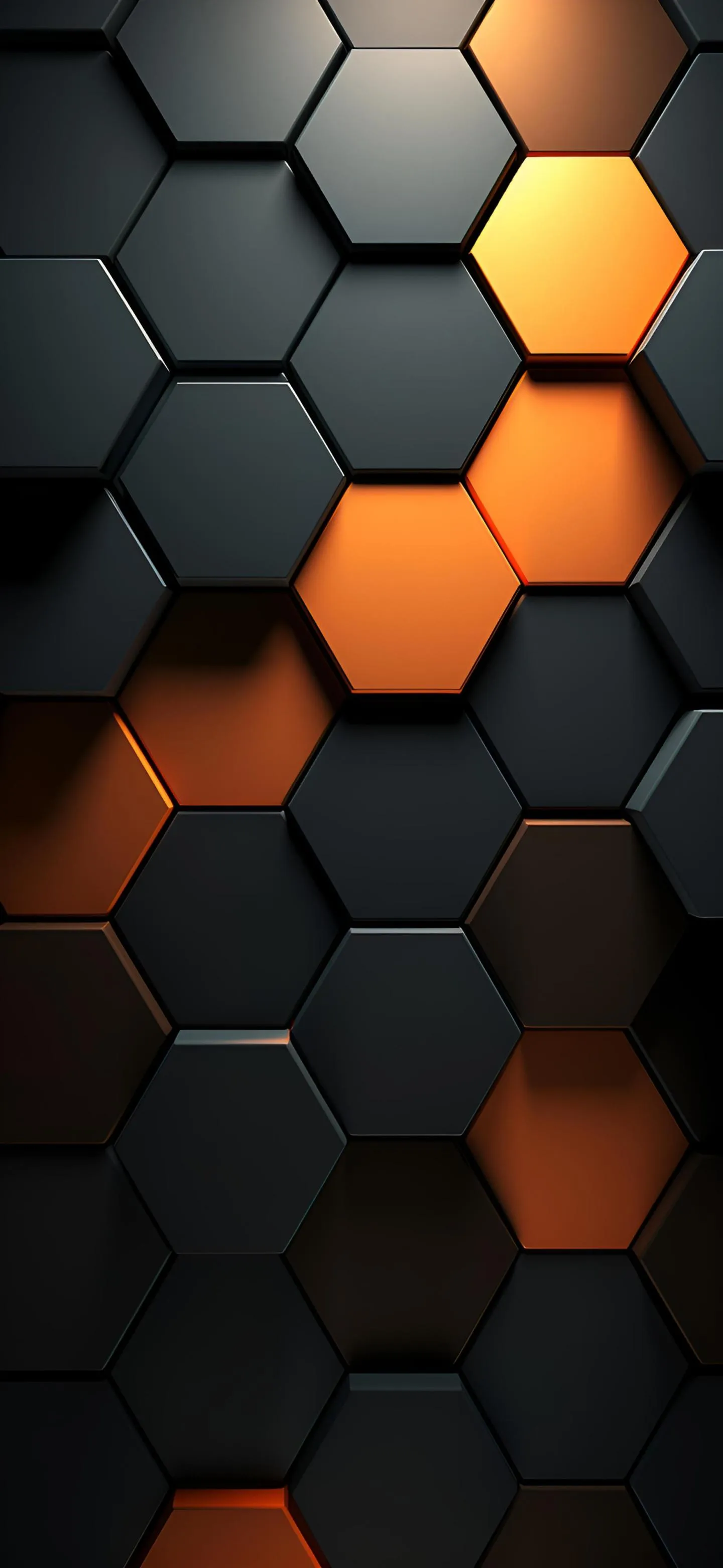 Orange and Black Honeycomb 3D Pattern Design Wallpaper