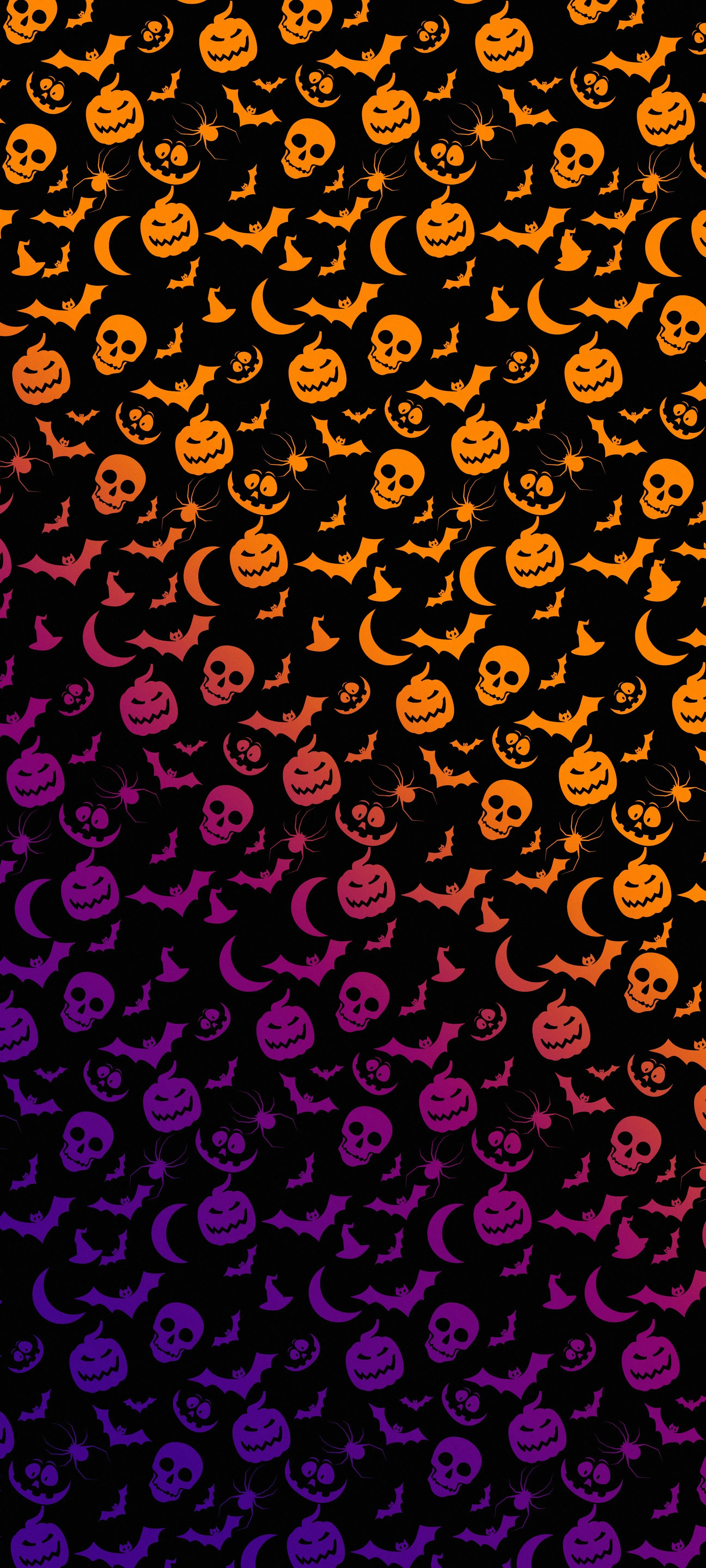 Orange Pumpkin Faces on a Purple Halloween Theme