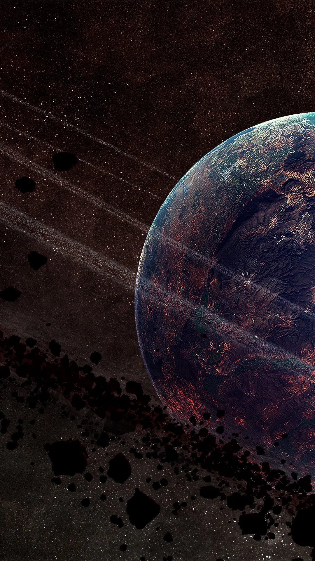 Outer Space View of Planet with Stars and Dark Atmosphere