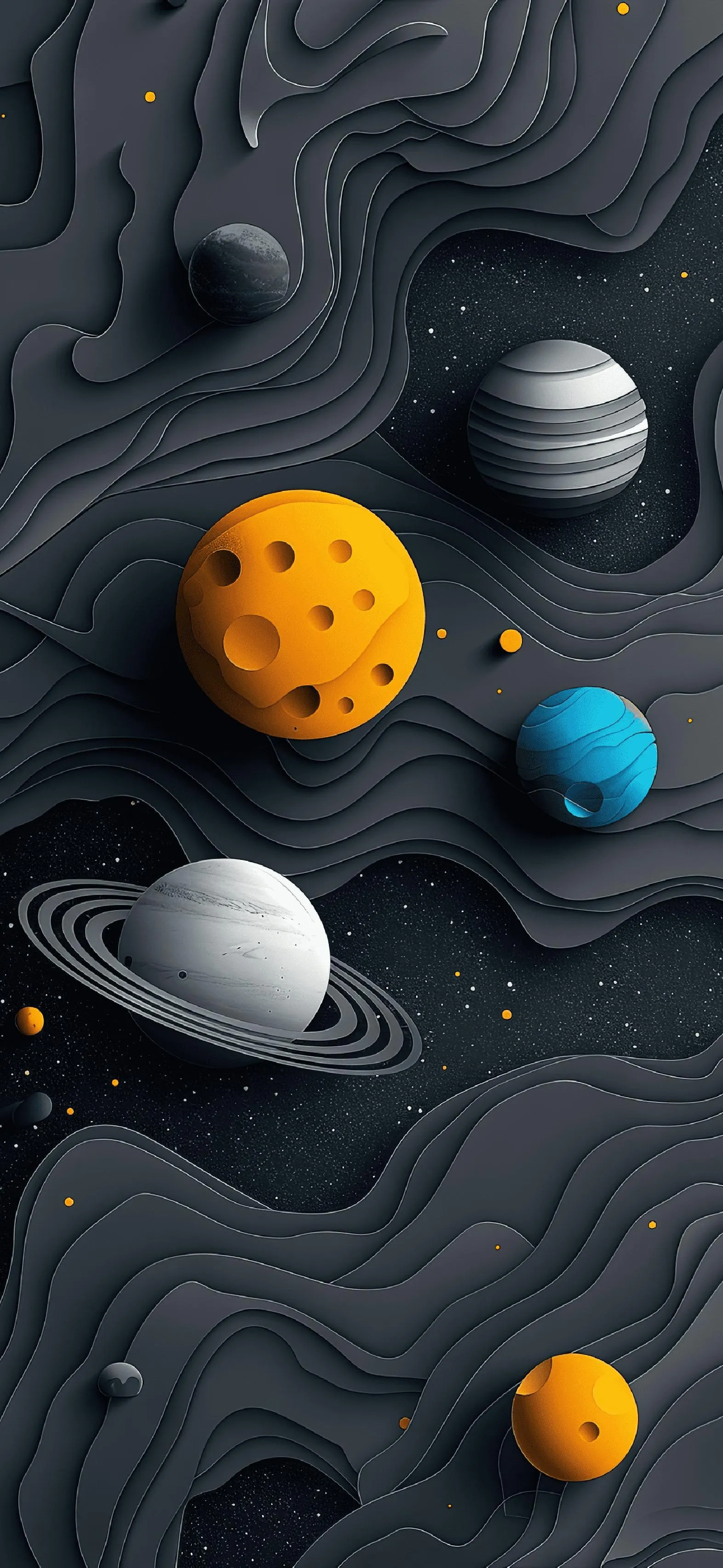 Outer Space with Colorful Planets Floating in Darkness