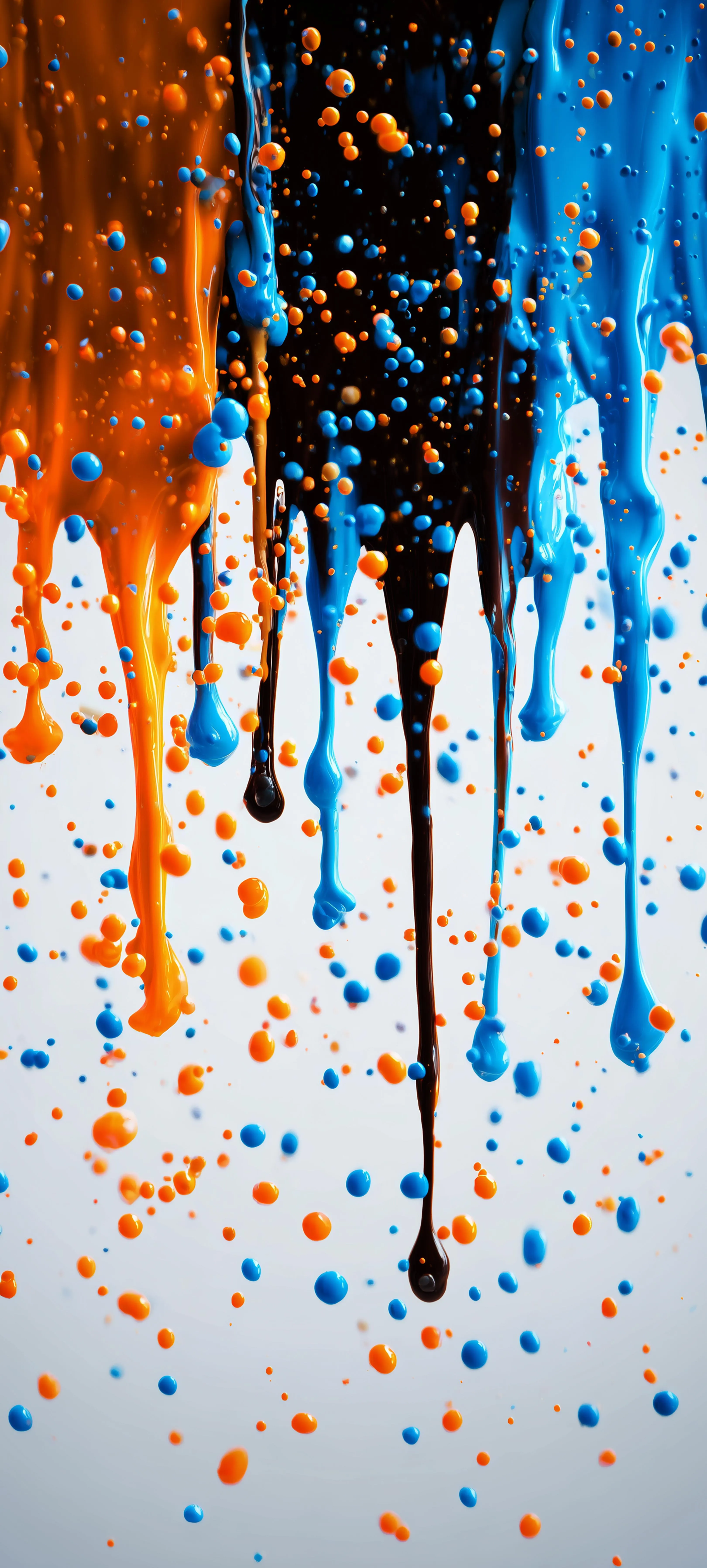 Paint Drips in Blue and Orange Colors on White Background