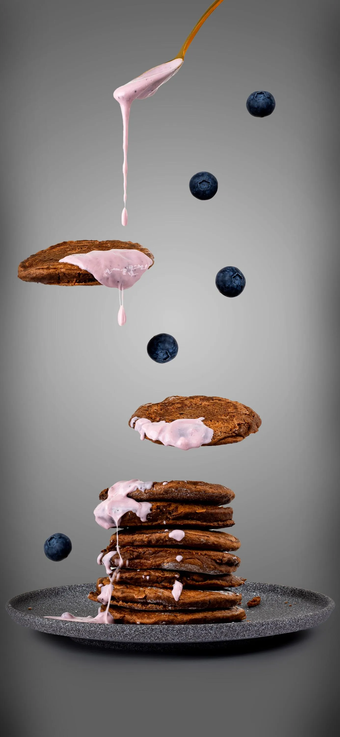 Pancakes and Berries Floating With Minimalist Style