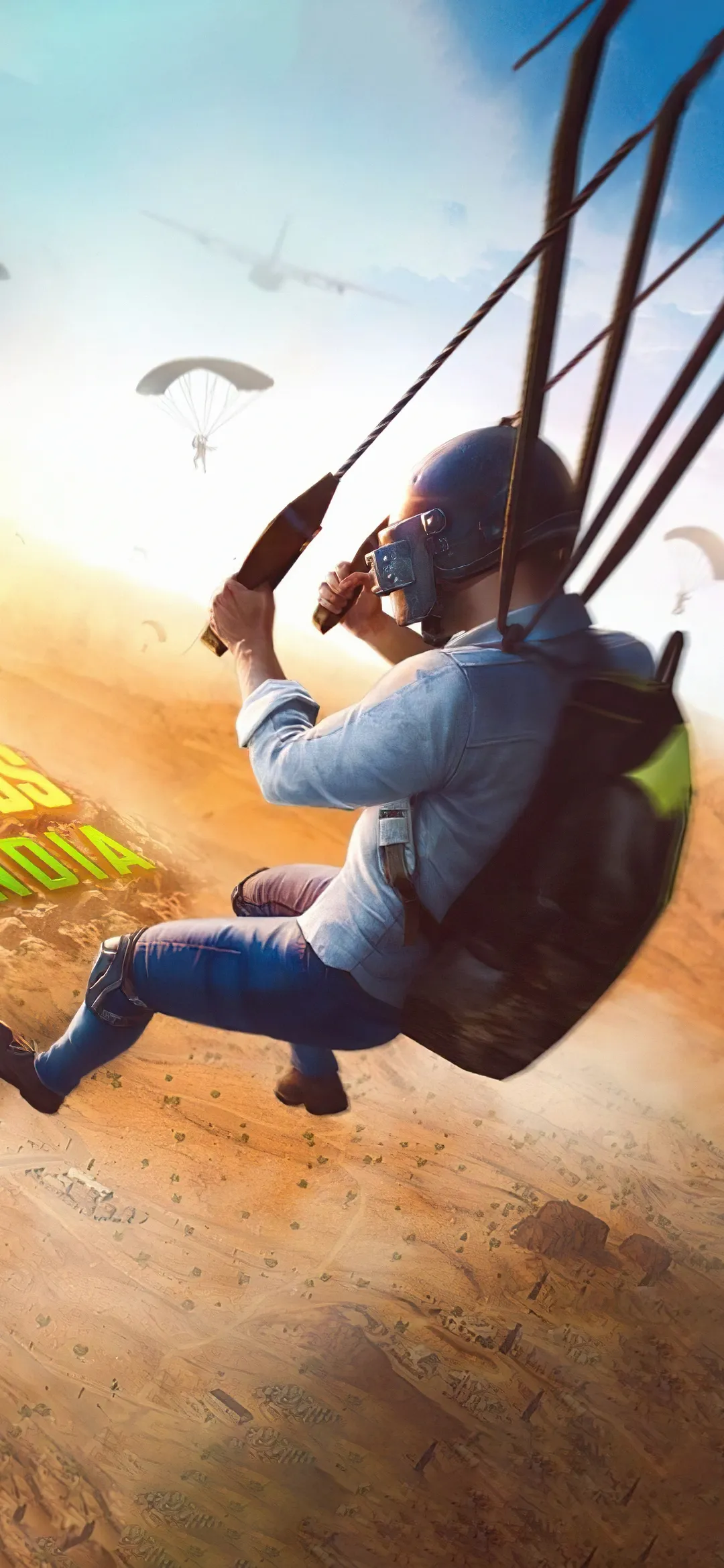 Paratrooper Landing Scene from Action Packed Battle Royale