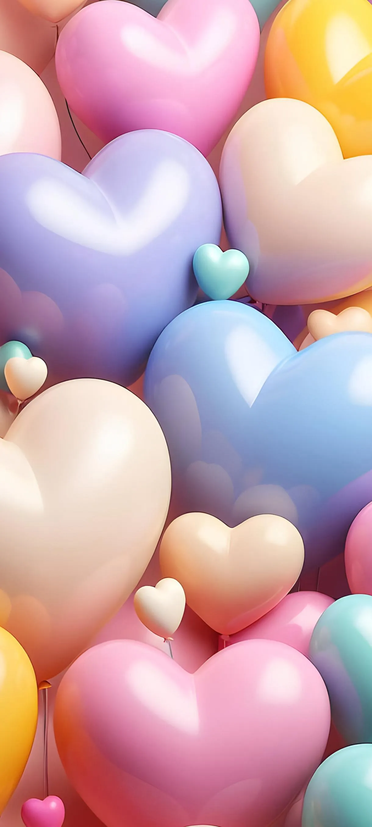 Pastel Heart Balloons Floating in Soft Airy Light Wallpaper