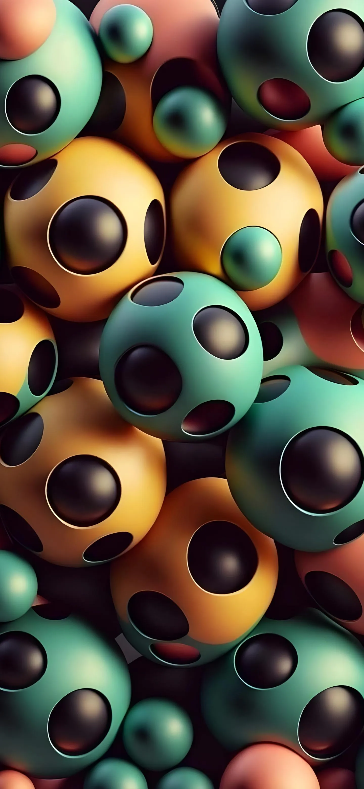 Pattern of Yellow and Green Spheres With Depth View