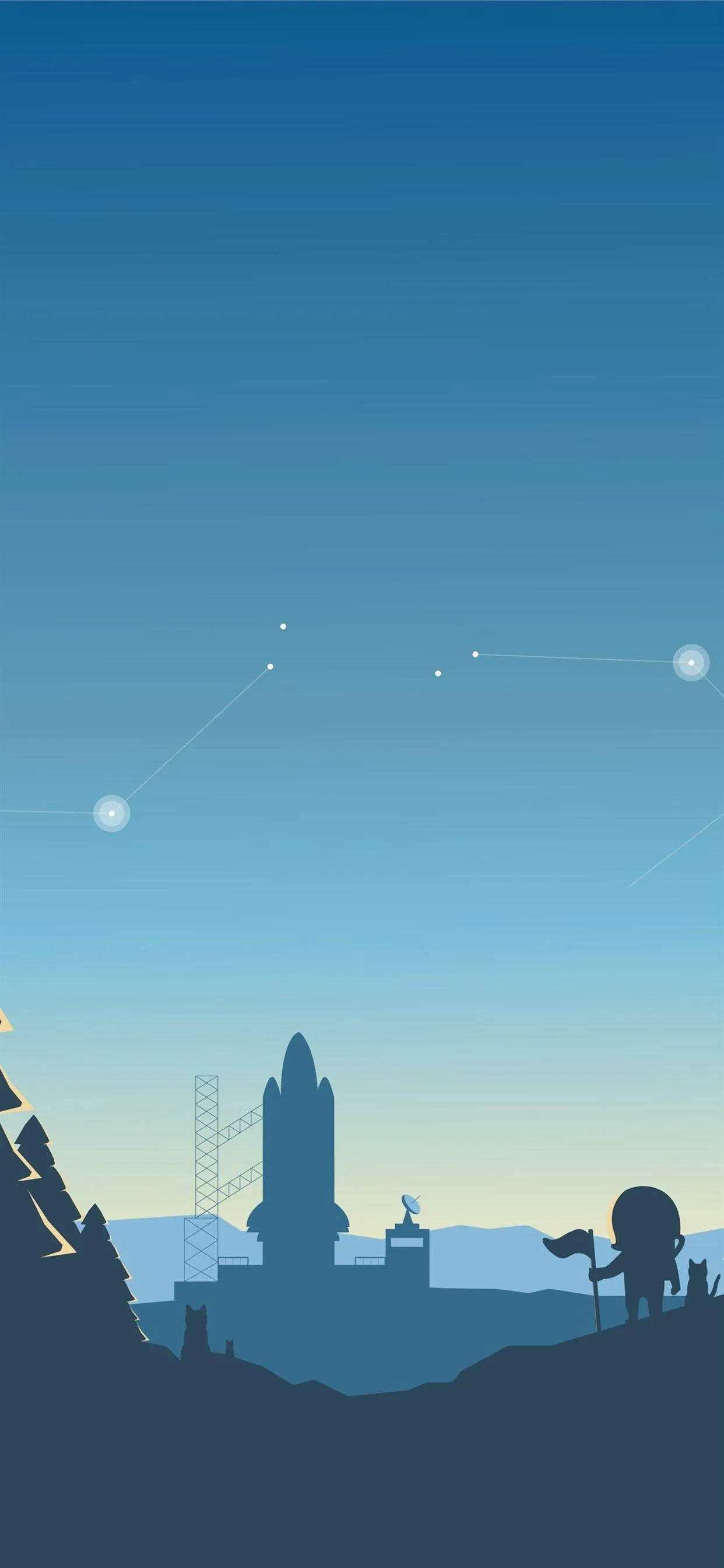 Peaceful City Silhouette Under Evening Blue Sky Wallpaper