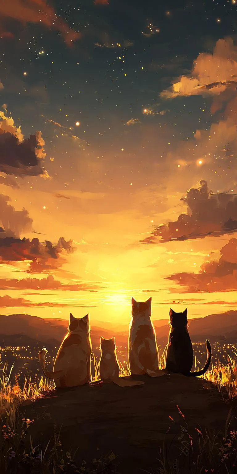 Peaceful Companionship Beneath a Glowing Sunset Sky