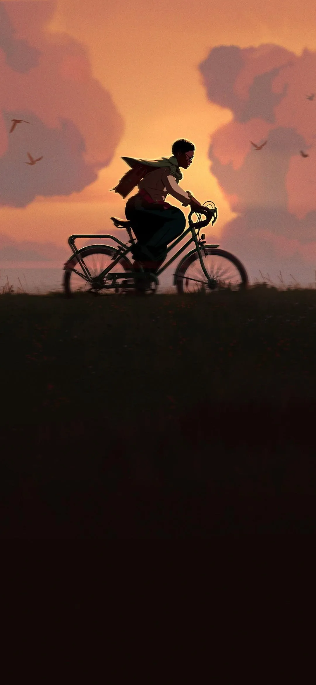 Peaceful Cyclist Riding at Sunset Scenic Phone Wallpaper