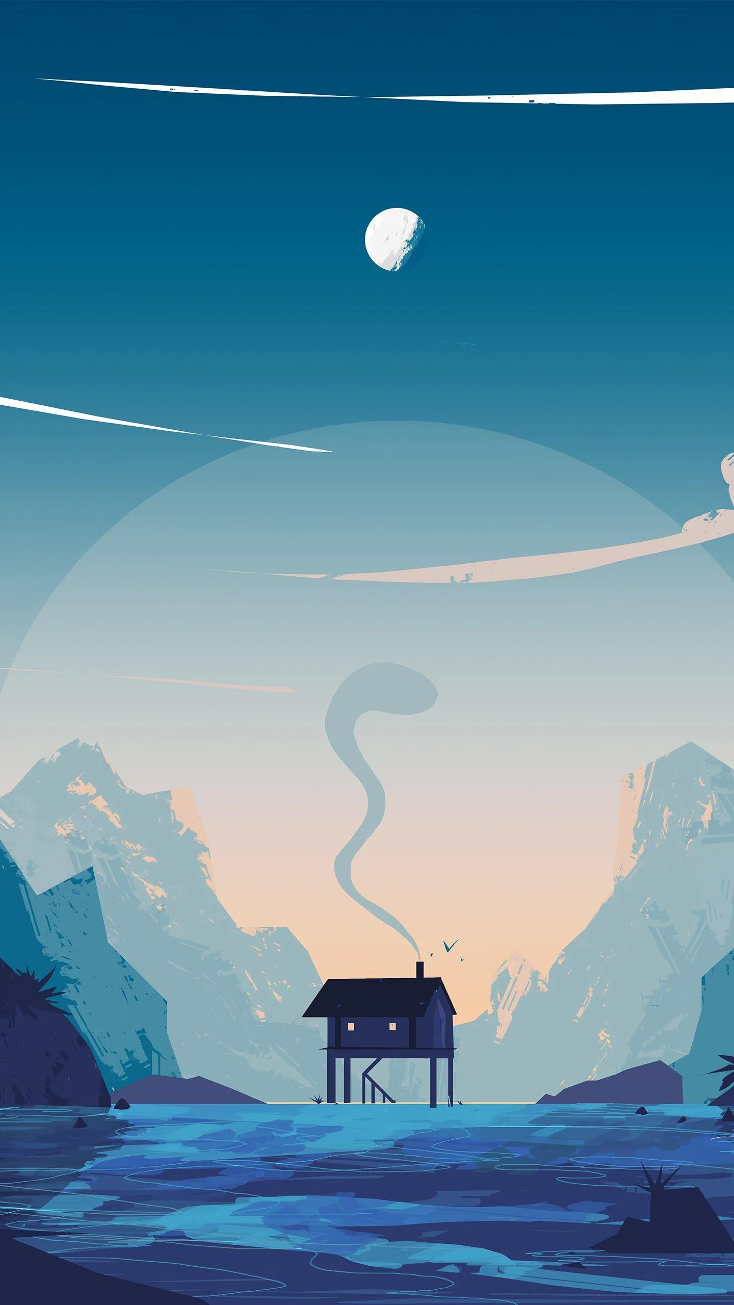 Peaceful Landscape with Moon Mobile Background Art