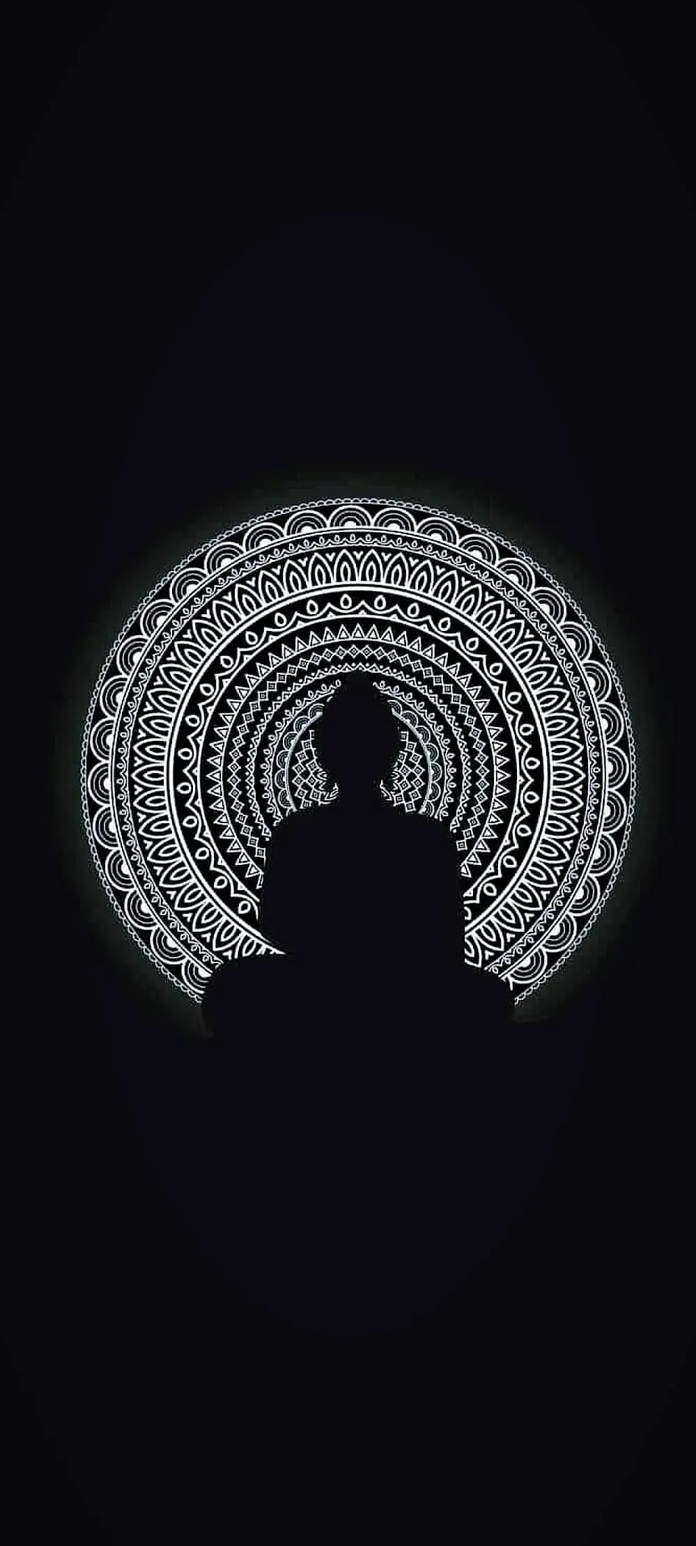 Peaceful Meditation Buddha Silhouette in Mandala Light