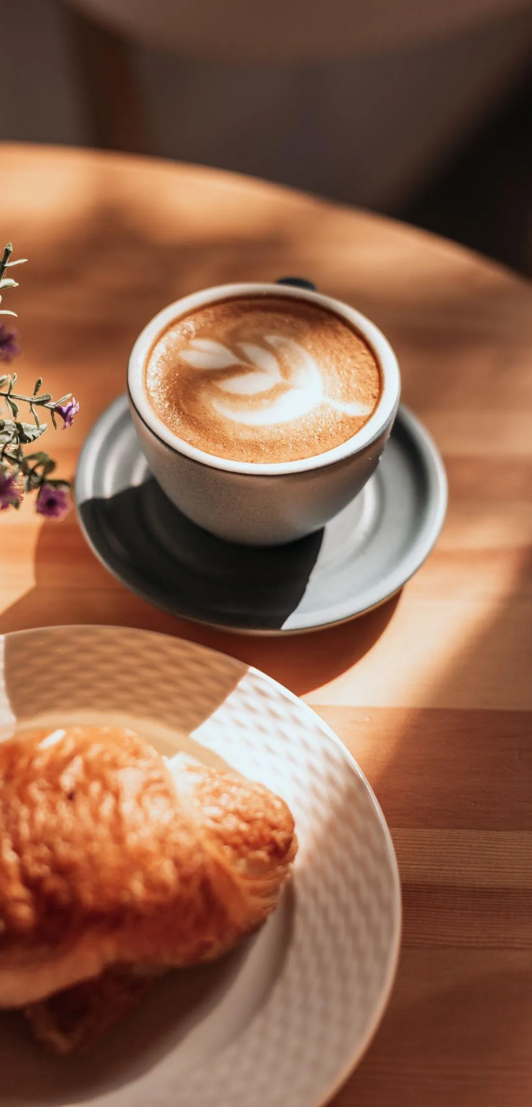 Peaceful Morning Coffee and Croissant Aesthetic Wallpaper