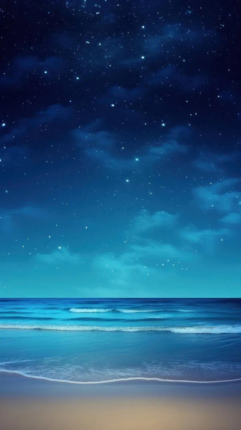 Peaceful Night Beach Scene With Stars Reflecting on Water