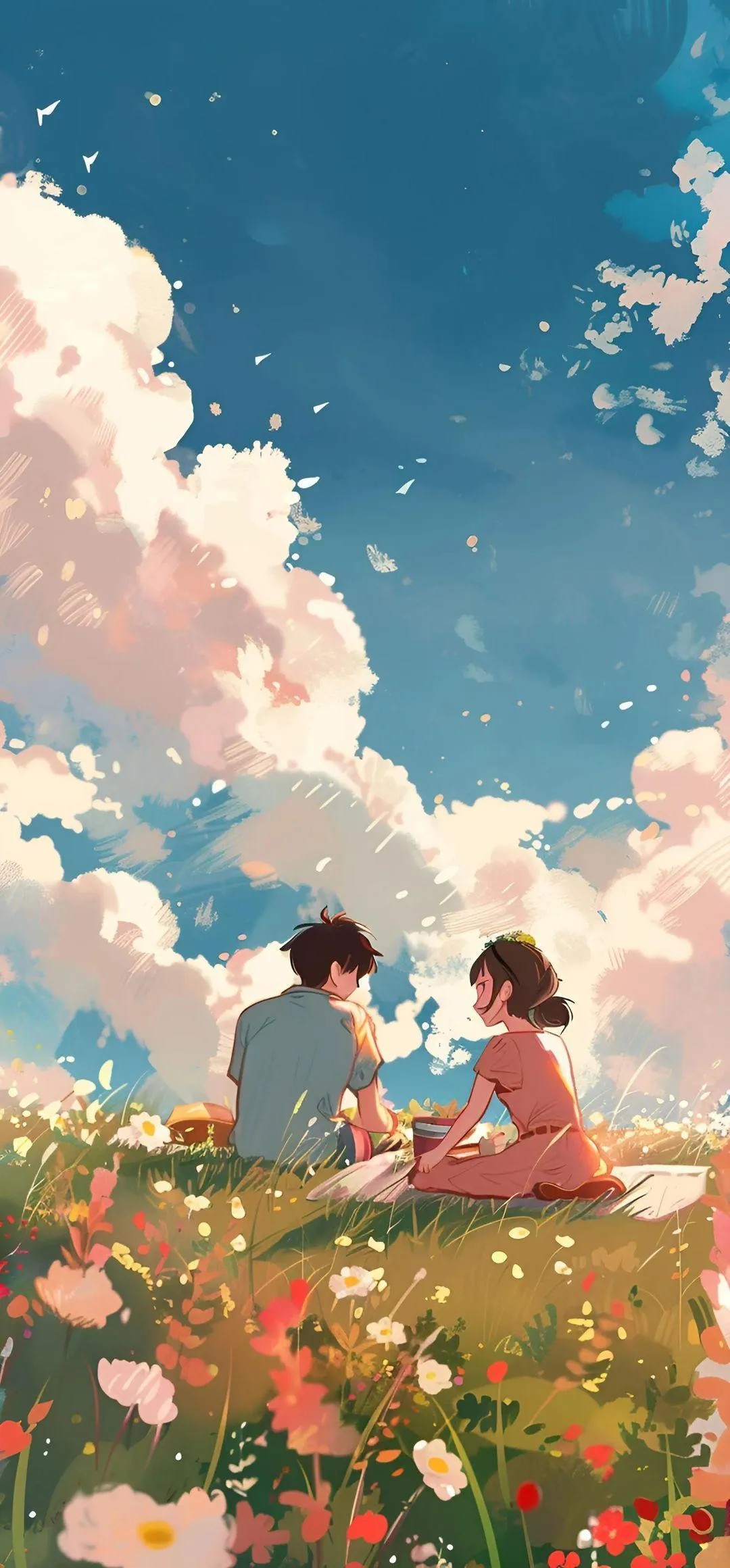 Peaceful Picnic Under a Dreamy Sky of Soft Clouds image