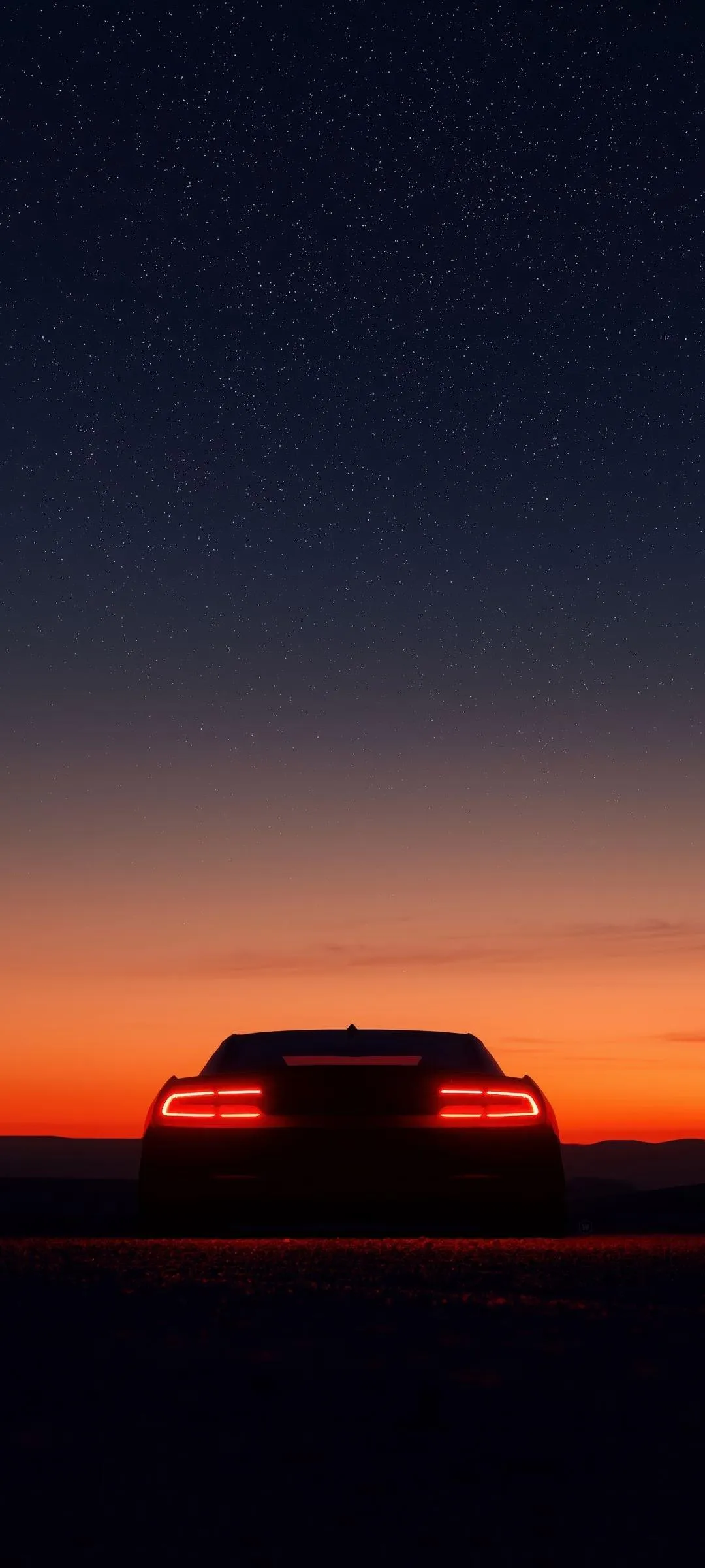 Peaceful Sunset Over Car Silhouette Horizon Wallpaper