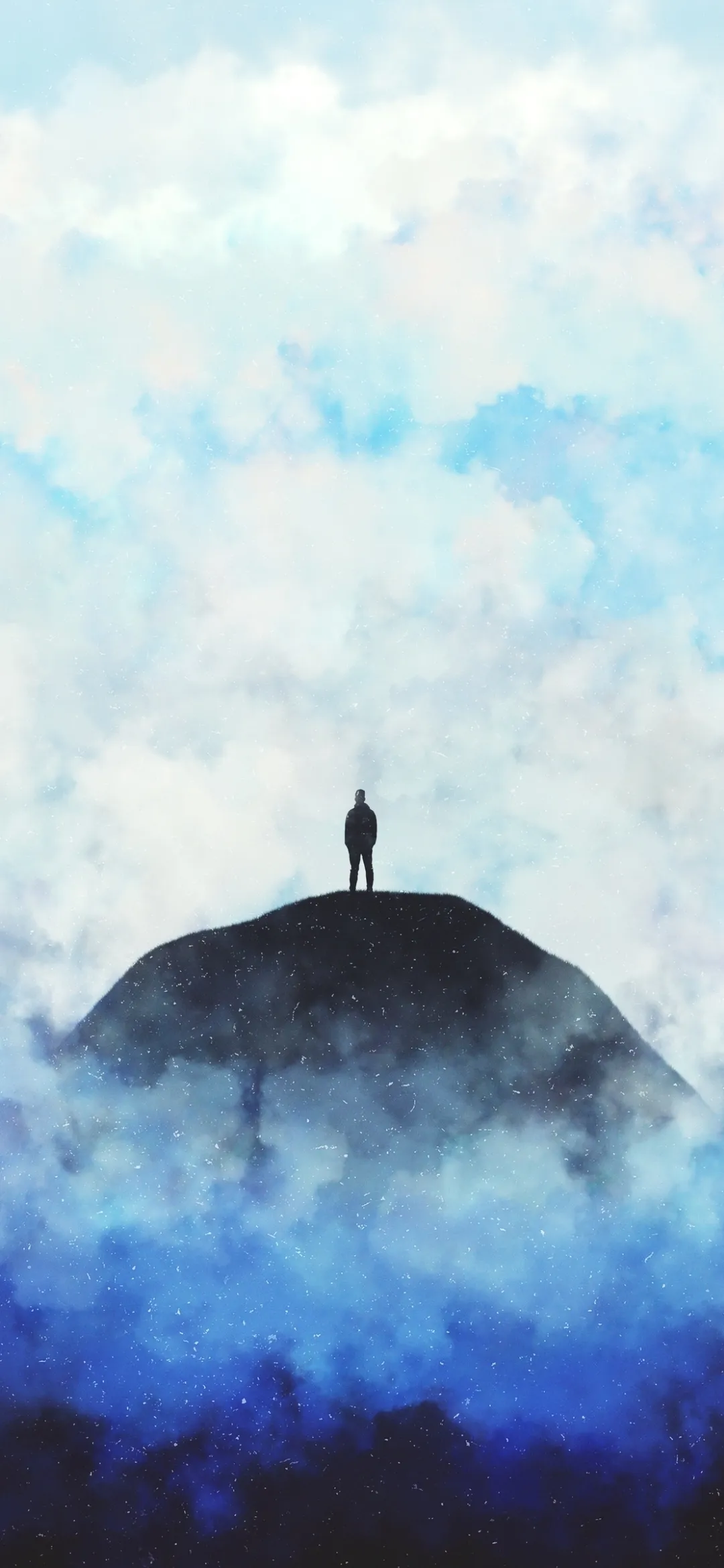 Person Standing on a Hilltop Looking at Cloudy Sky Landscape