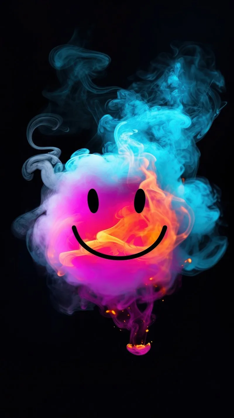 Pink Glowing Emoji Floating in Smoke with Fantasy Style