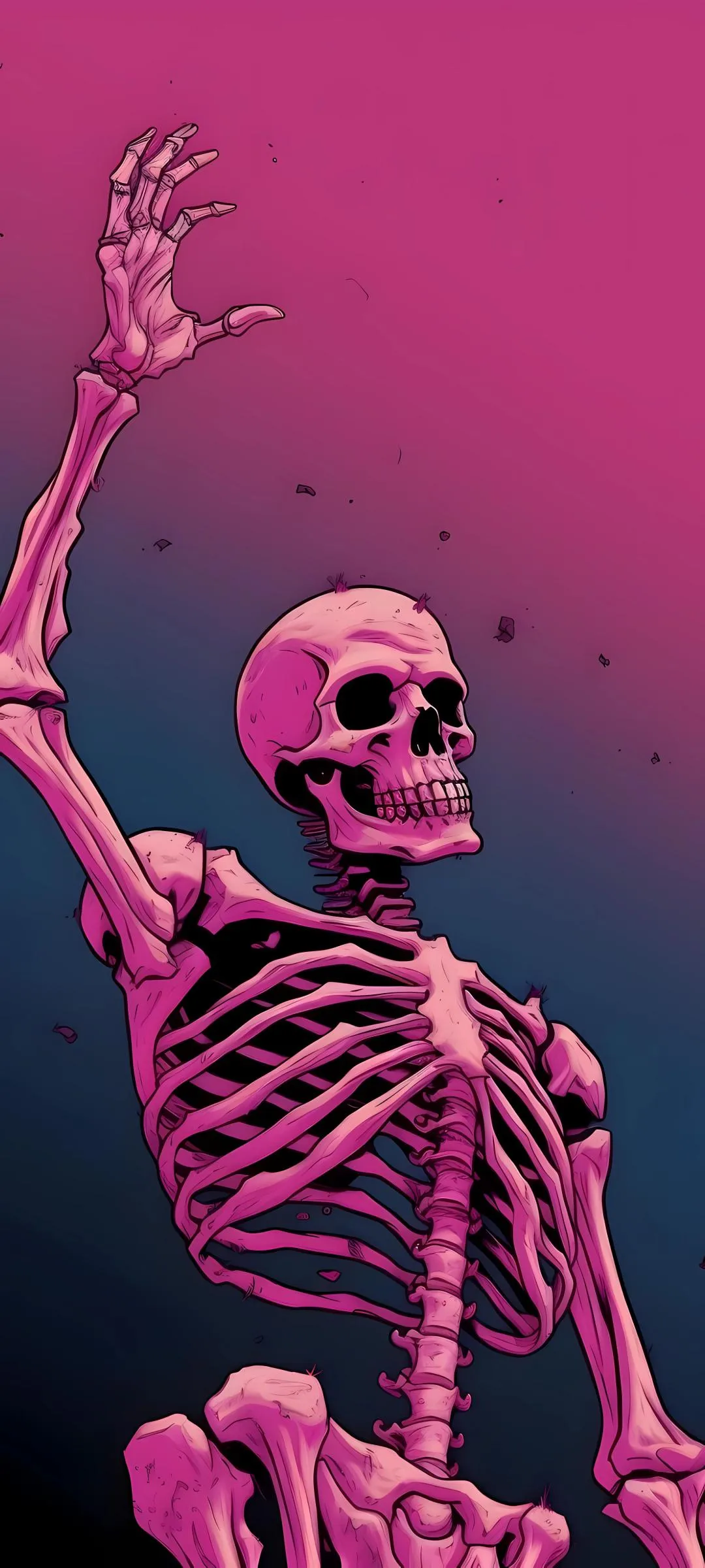 Pink Skeleton Dancing on Bright Vibrant Background