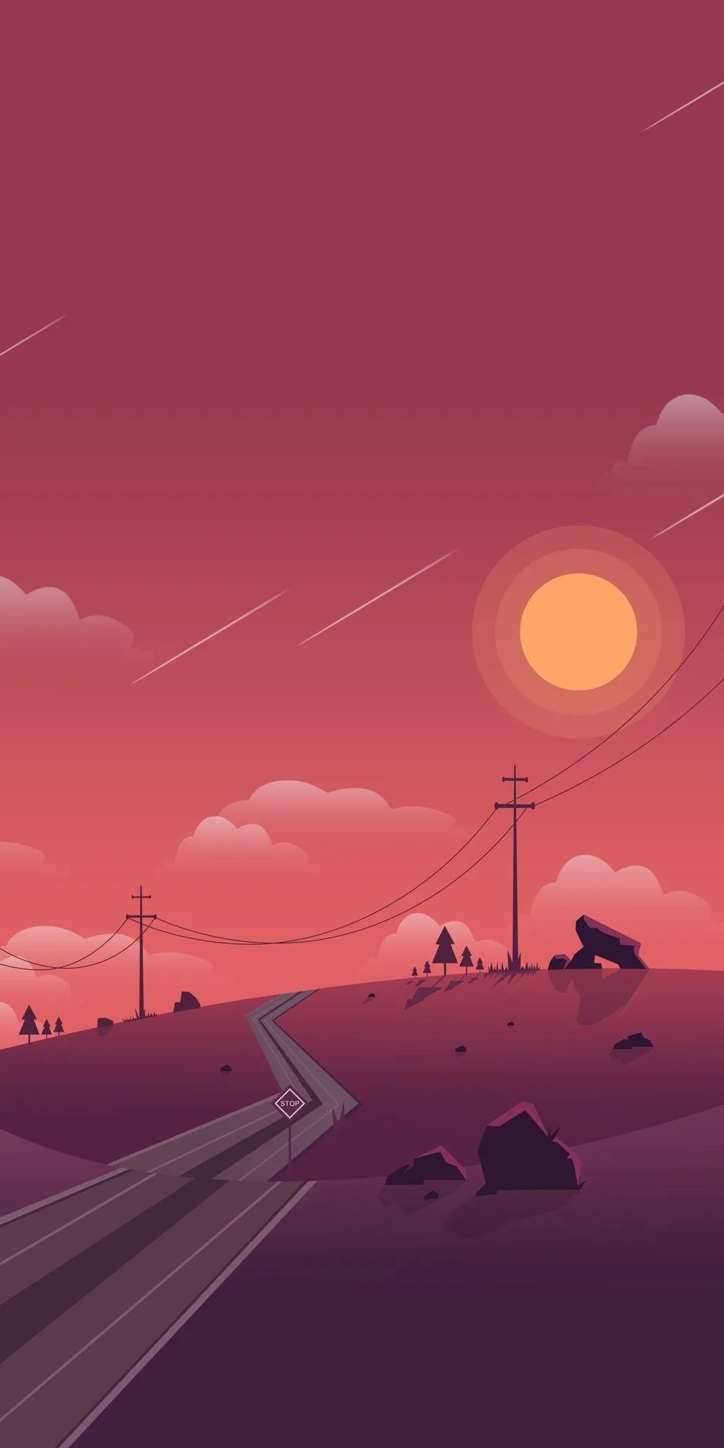 Pink Sky Road Leading Into Dreamy Distant Mountains