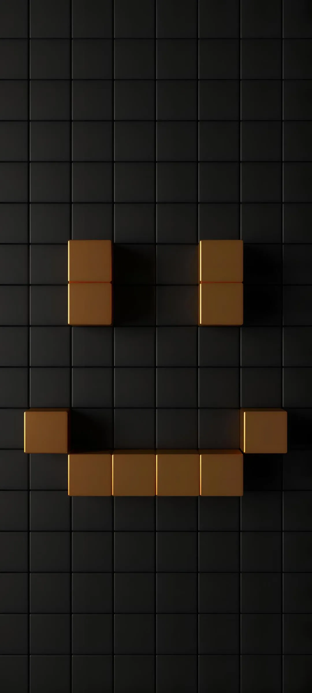 Pixel Art Smiley Face on Dark Digital Grid Pattern