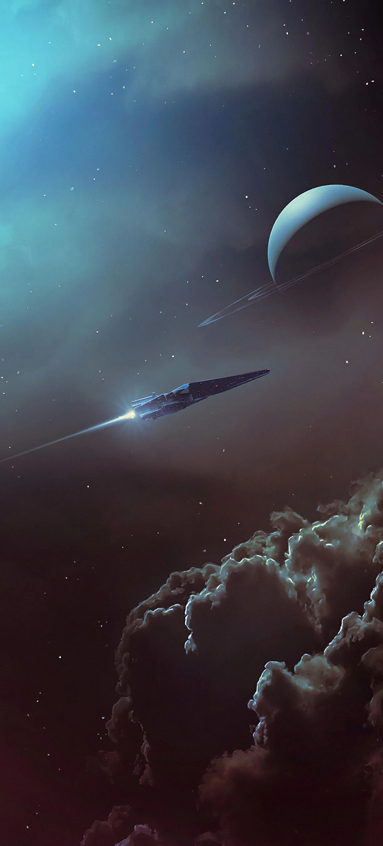 Planet and Moons Floating in Colorful Space Scene Wallpaper