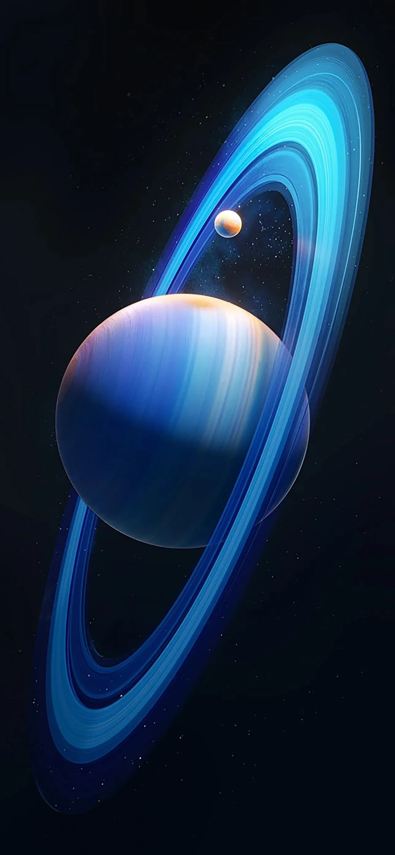 Planet Saturn Ring in Deep Space Blue Design Wallpaper