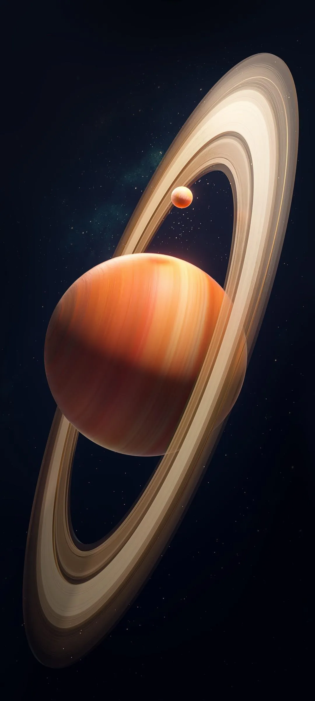 Planet Saturn with Glowing Rings in Outer Space Wallpaper