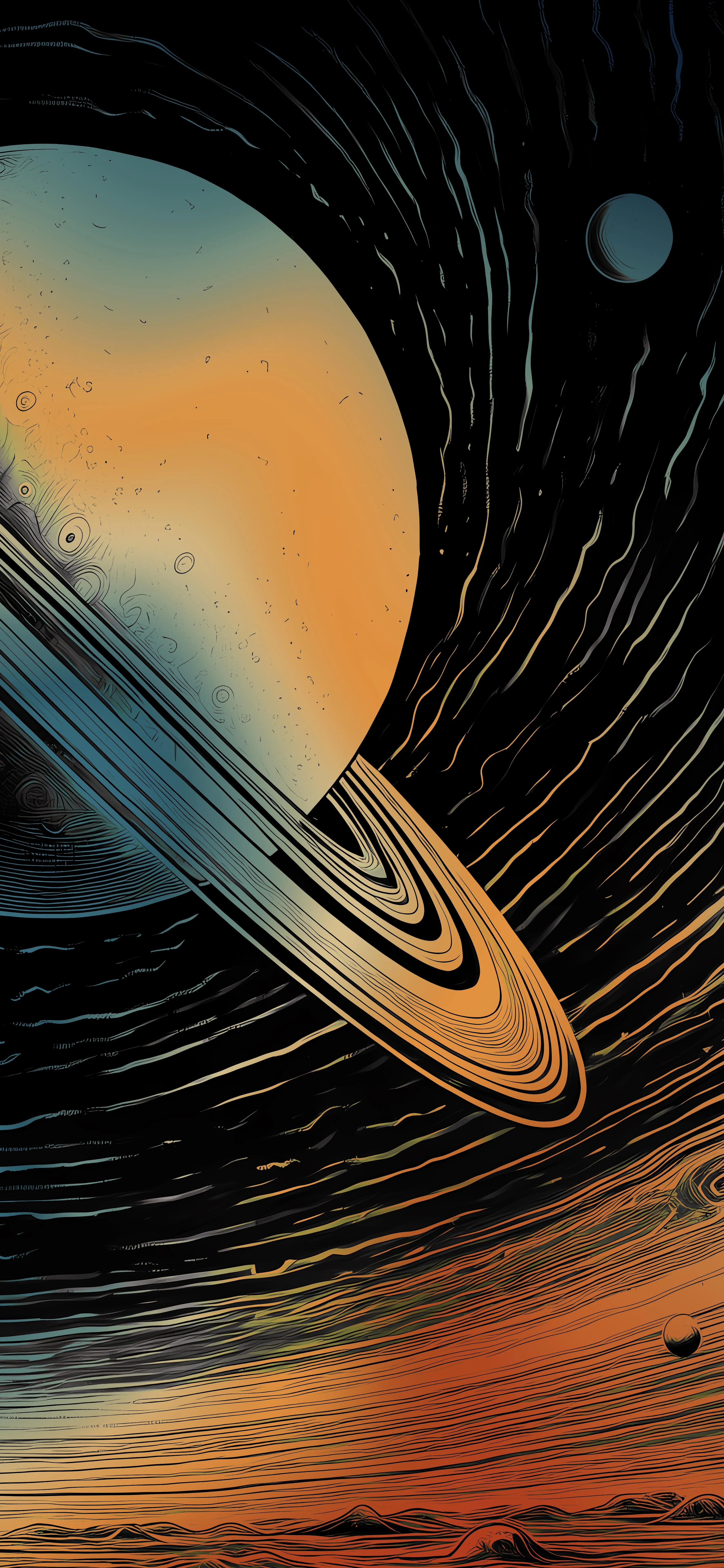 Planet with Rings in Artistic Outer Space Illustration