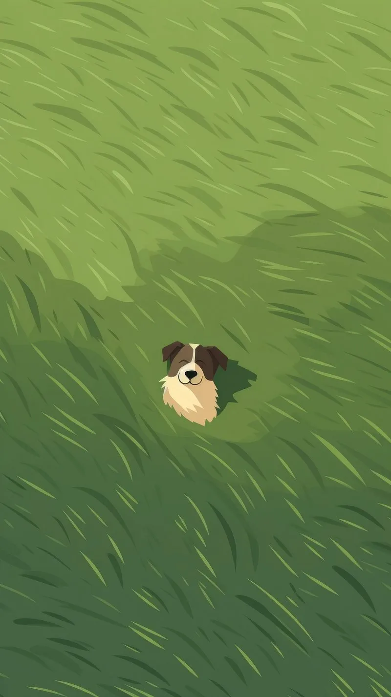 Playful Cartoon Dog Resting Peacefully in Tall Green Grass