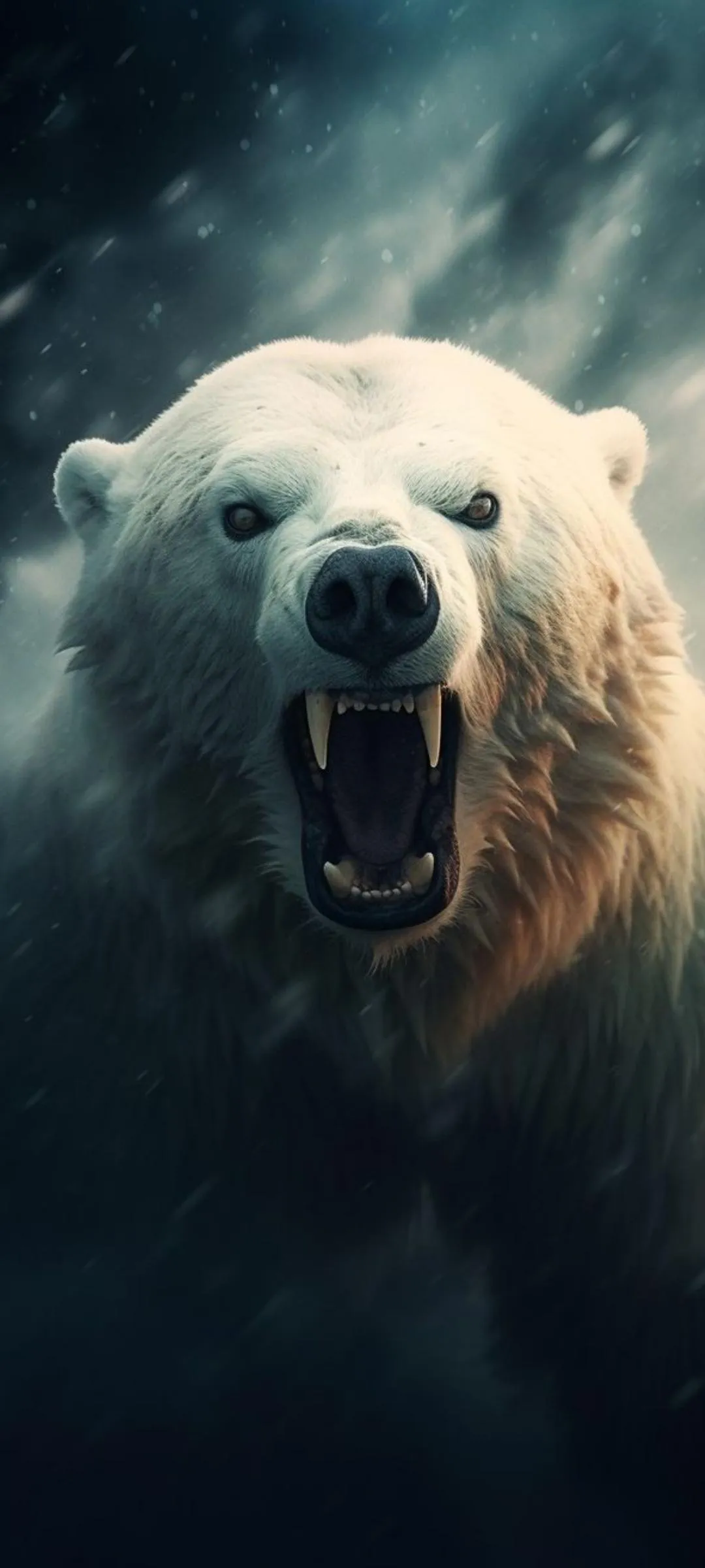 Polar Bear Roaring in Snowy Arctic Wilderness Wallpaper