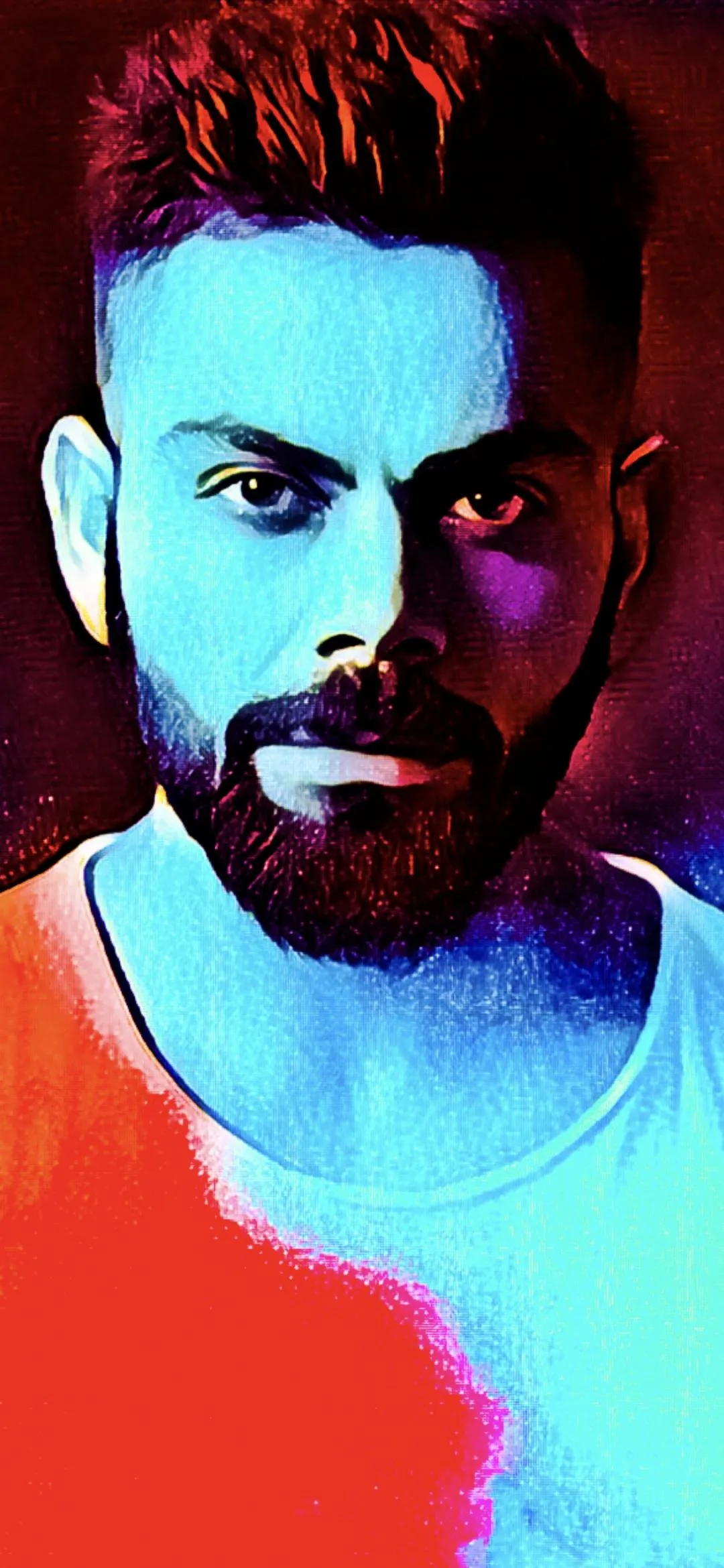 Portrait of Cricketer Virat Koli with Colorful Lighting Effects