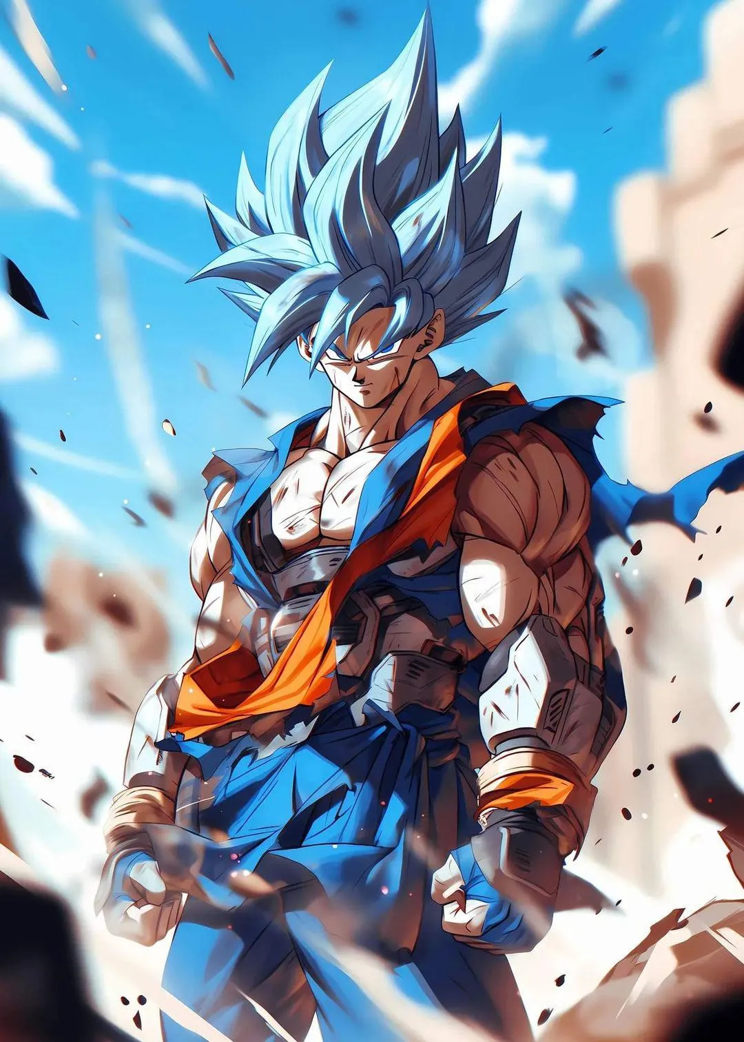 Powerful Anime Goku Warrior in Intense Battle Mode Scene