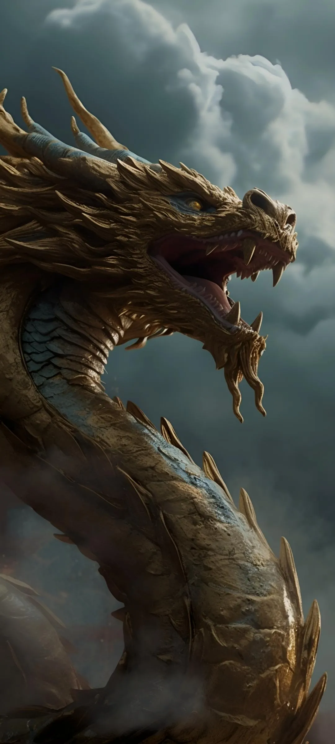 Powerful Dragon Breathing Fire In Fantasy Landscape