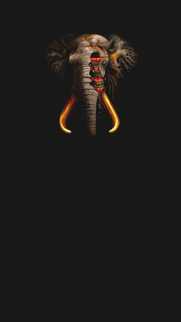 Powerful Elephant Art with Golden Tusks and Tribal Glow