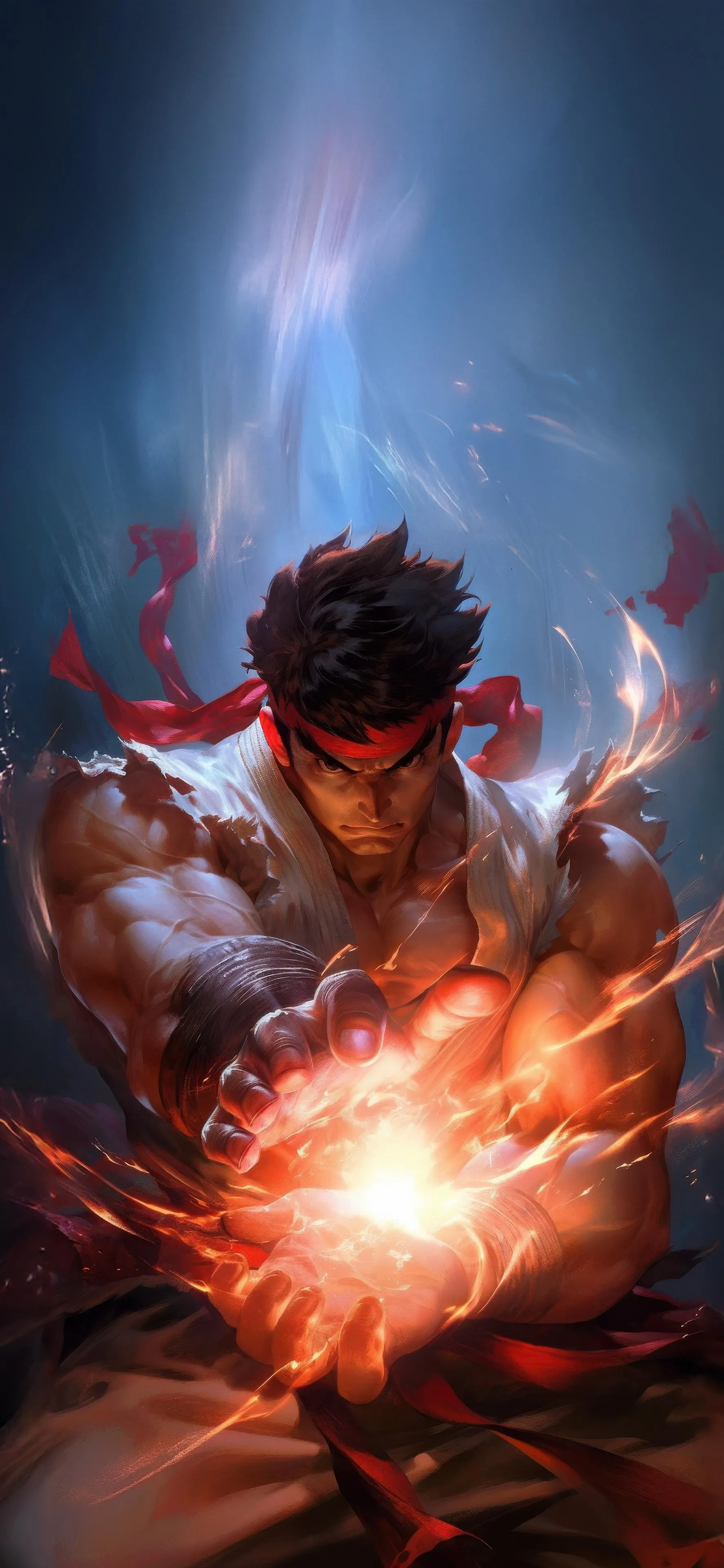 Powerful Fantasy Character Surrounded by Flames and Light