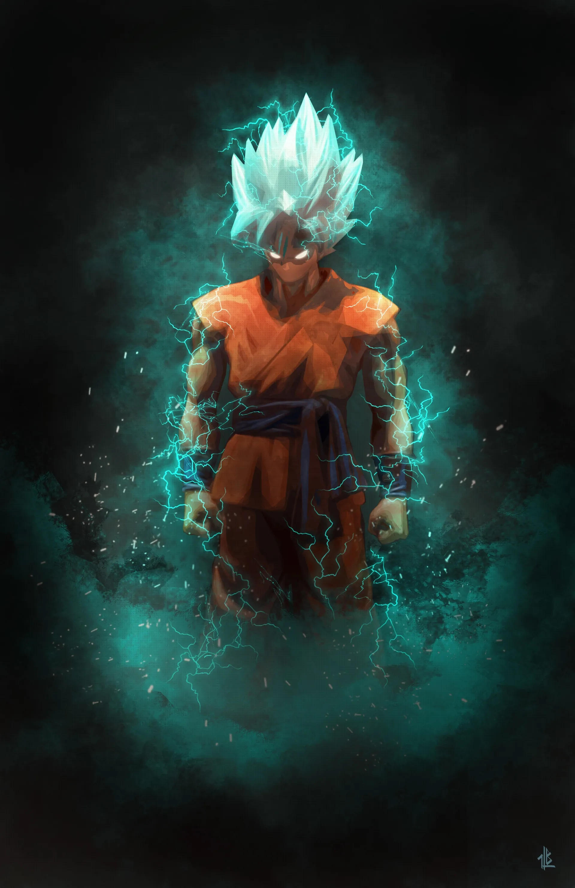 Powerful Goku with Glowing Blue Aura Effect Wallpaper
