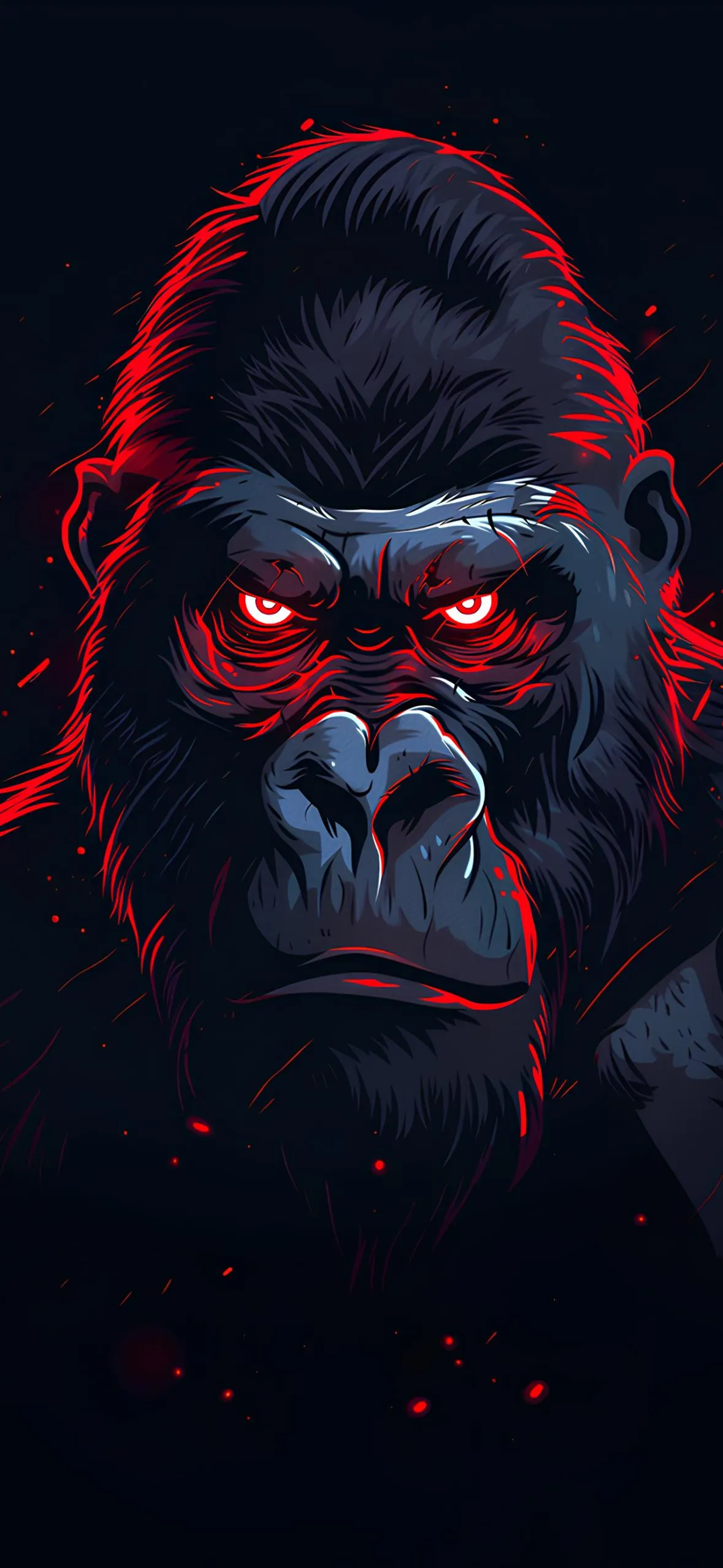 Powerful Gorilla Face With Red Glowing Eyes Wallpaper