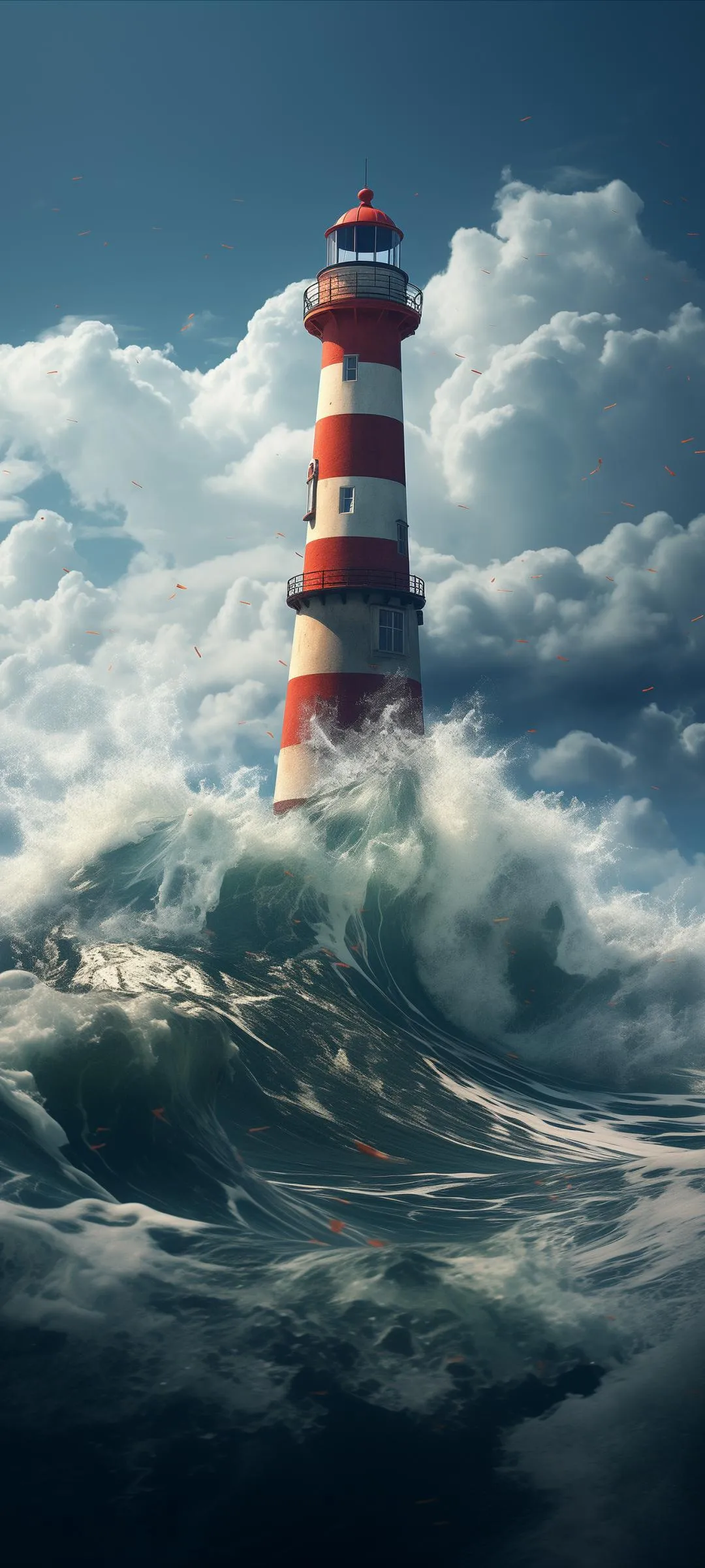Powerful Ocean Waves Surround Majestic Coastal Lighthouse