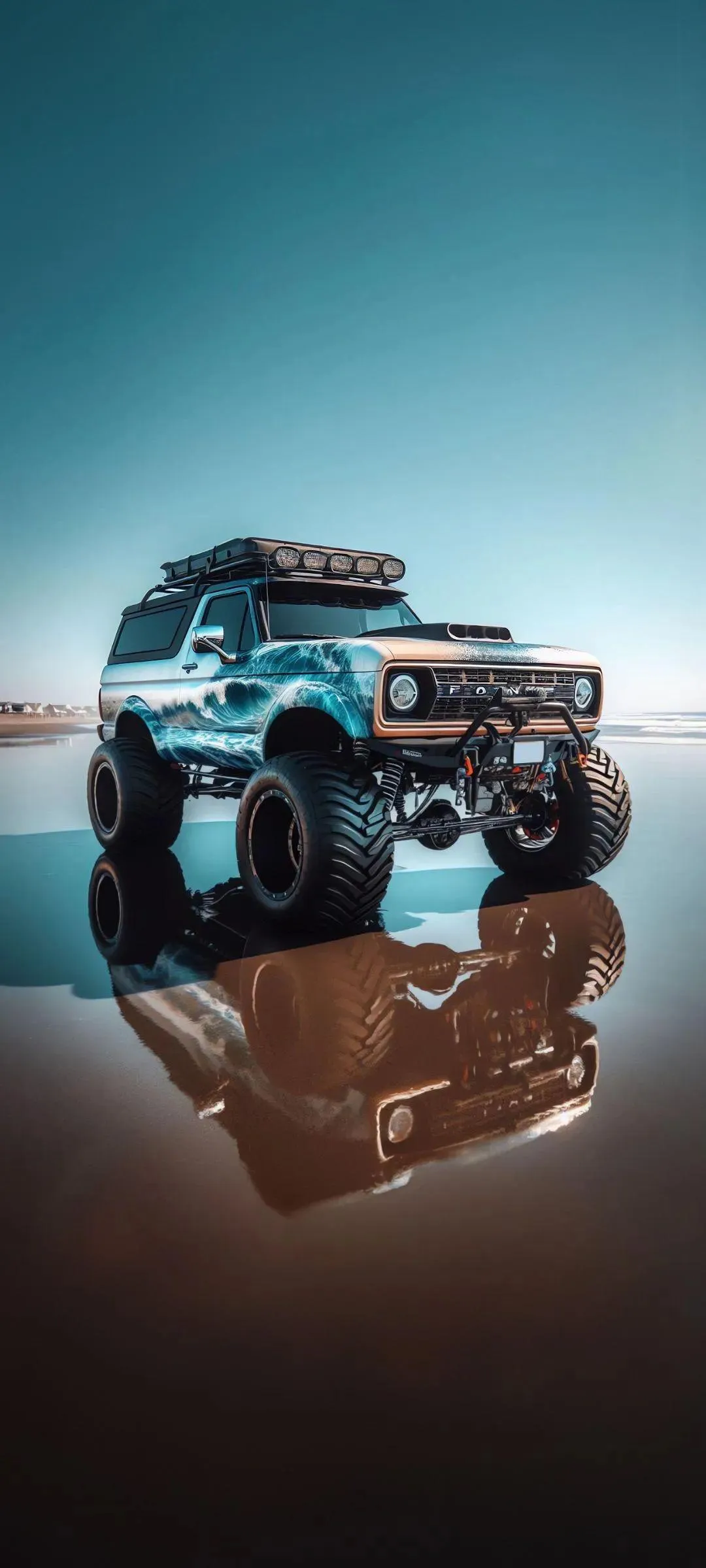 Powerful Offroad SUV Dominating the Shimmering Shoreline
