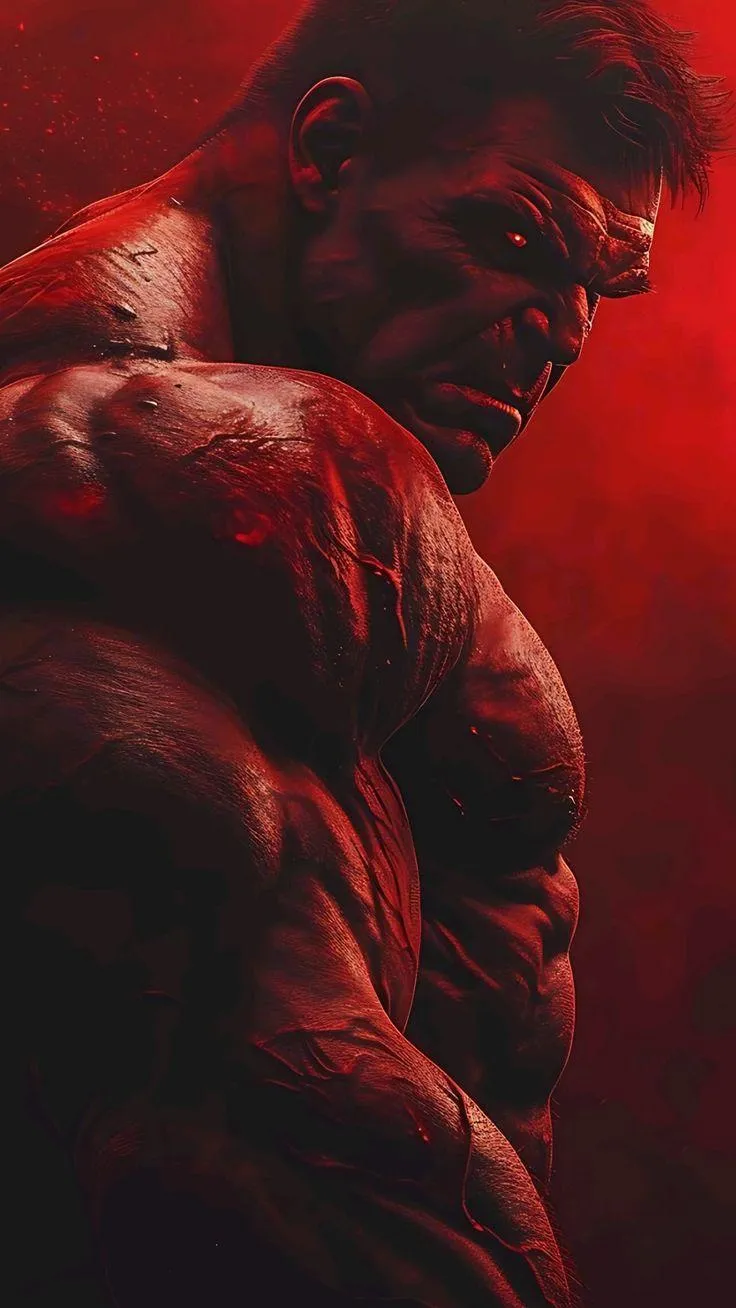 Powerful Red Hero Hulk in Battle Ready Cinematic Pose