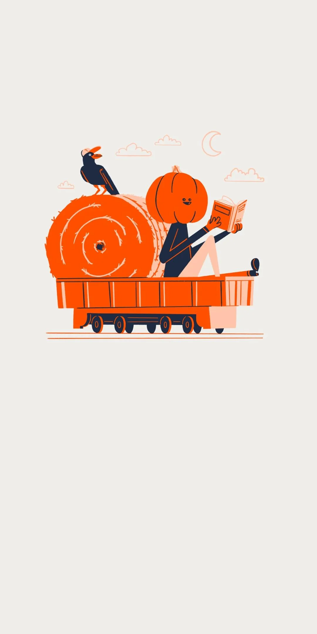 Pumpkin Head Reading Book on Hay Cart at Night Wallpaper