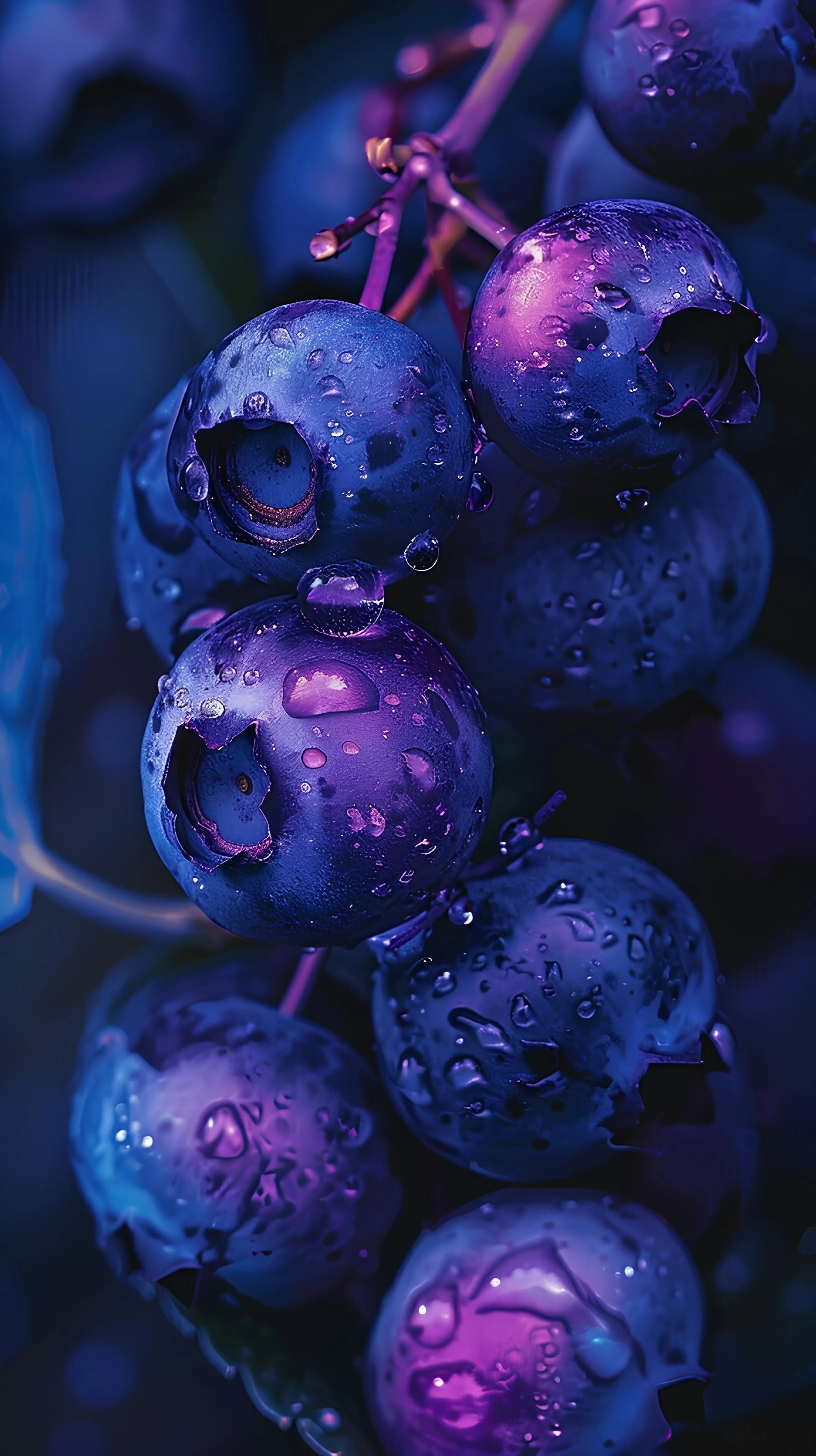 Purple Berries with Neon Lighting in Close View Free Image