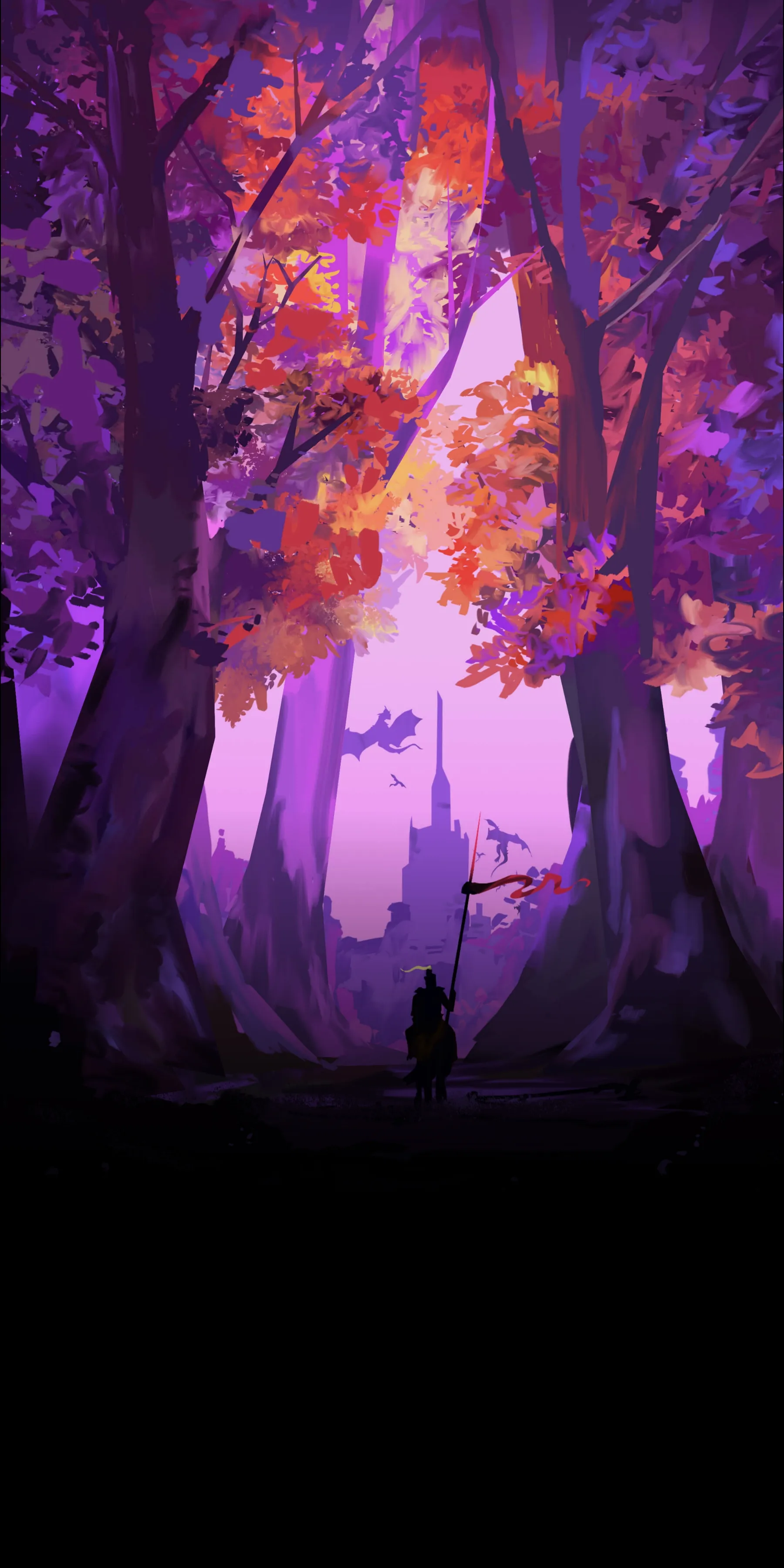 Purple Fantasy Forest with Glowing Trees Wallpaper
