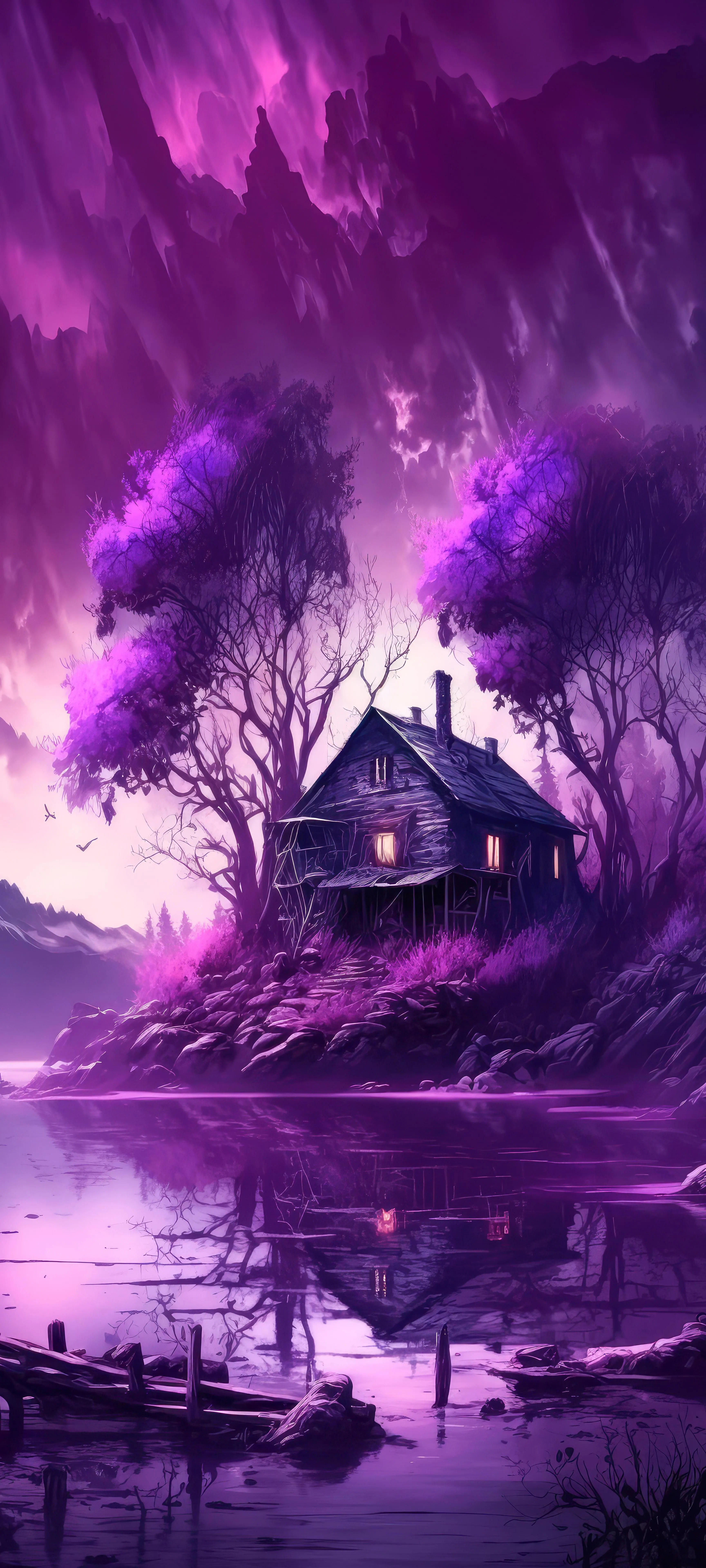 Purple Fantasy House Scene for Magical Mobile Background